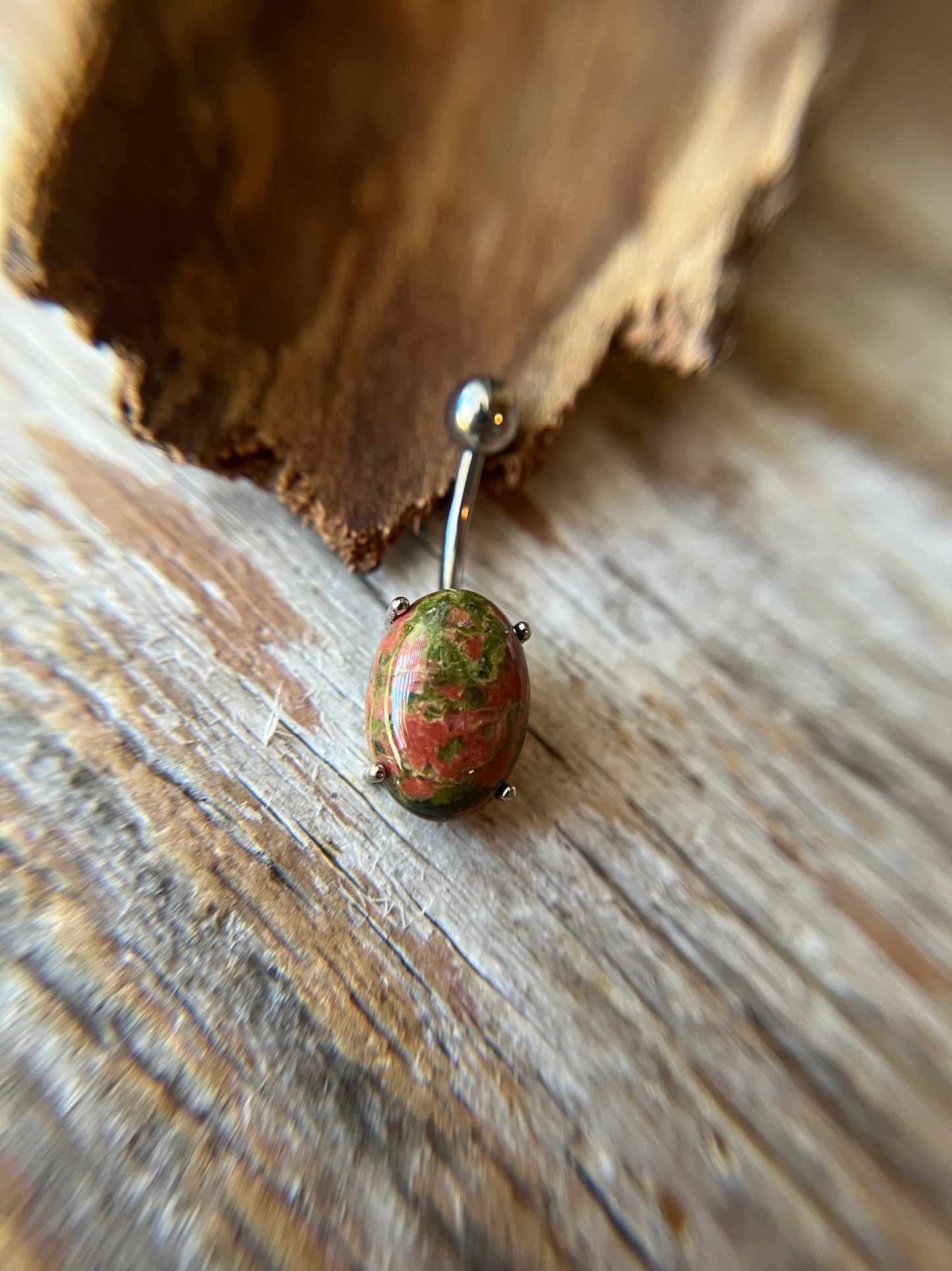 Pick Your Natural Stone Pronged Oval Belly Ring 316L Surgical Steel