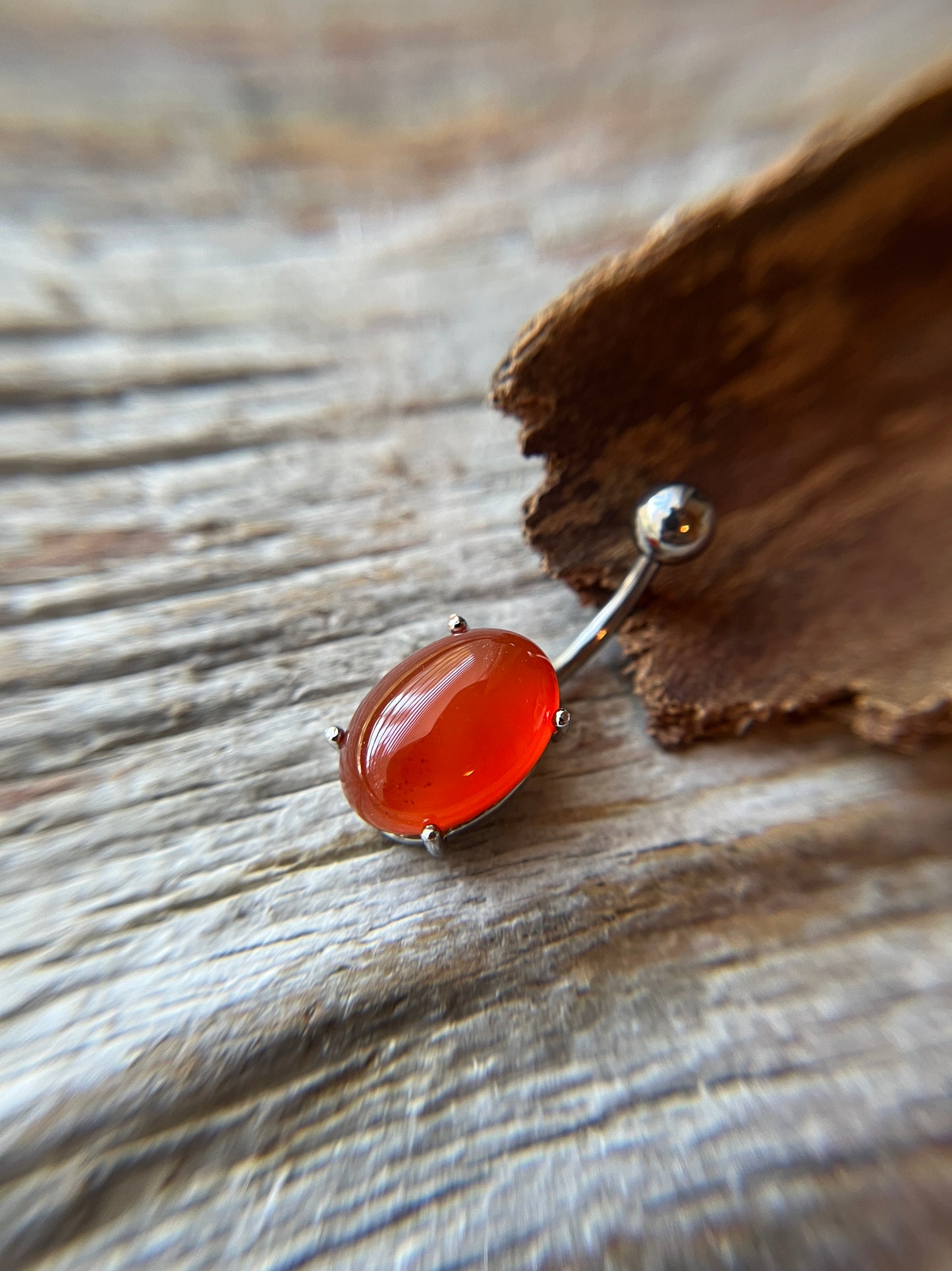 Pick Your Natural Stone Pronged Oval Belly Ring 316L Surgical Steel