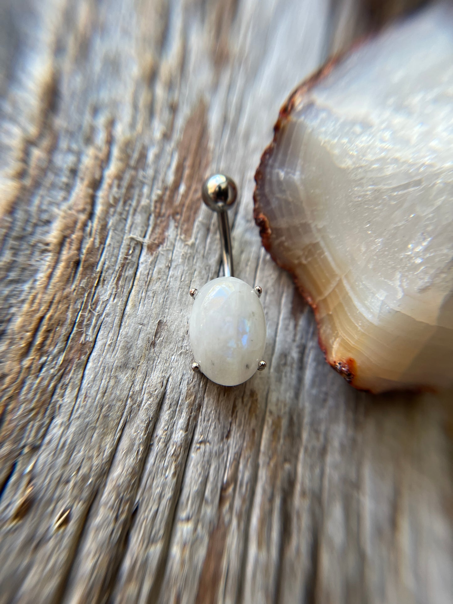 Pick Your Natural Stone Pronged Oval Belly Ring 316L Surgical Steel