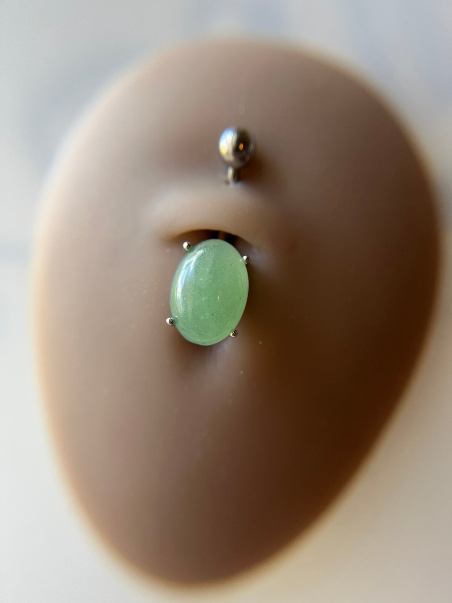 Green Aventurine Natural Stone Pronged Oval Belly Ring 316L Surgical Steel