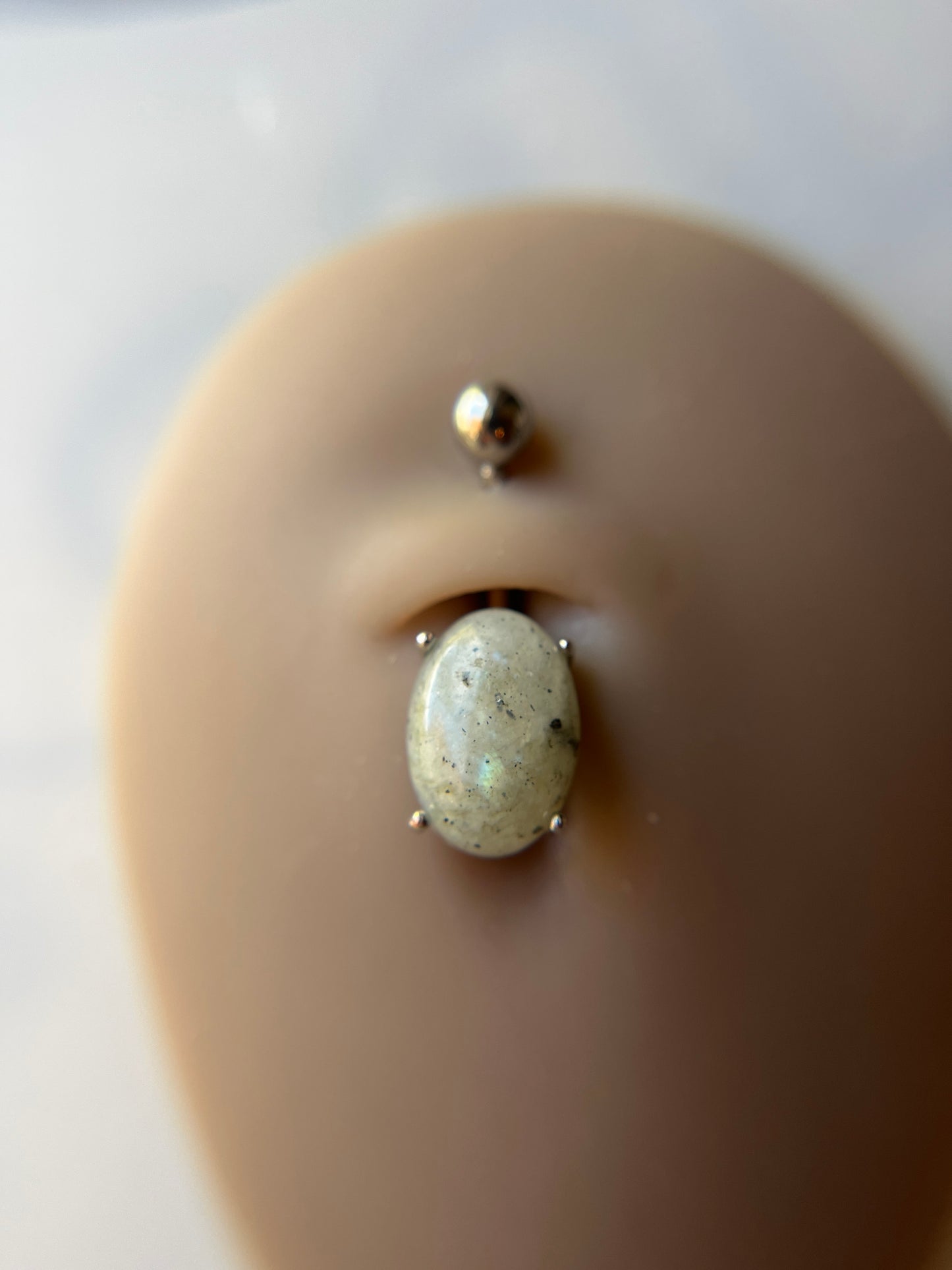 Pick Your Natural Stone Pronged Oval Belly Ring 316L Surgical Steel