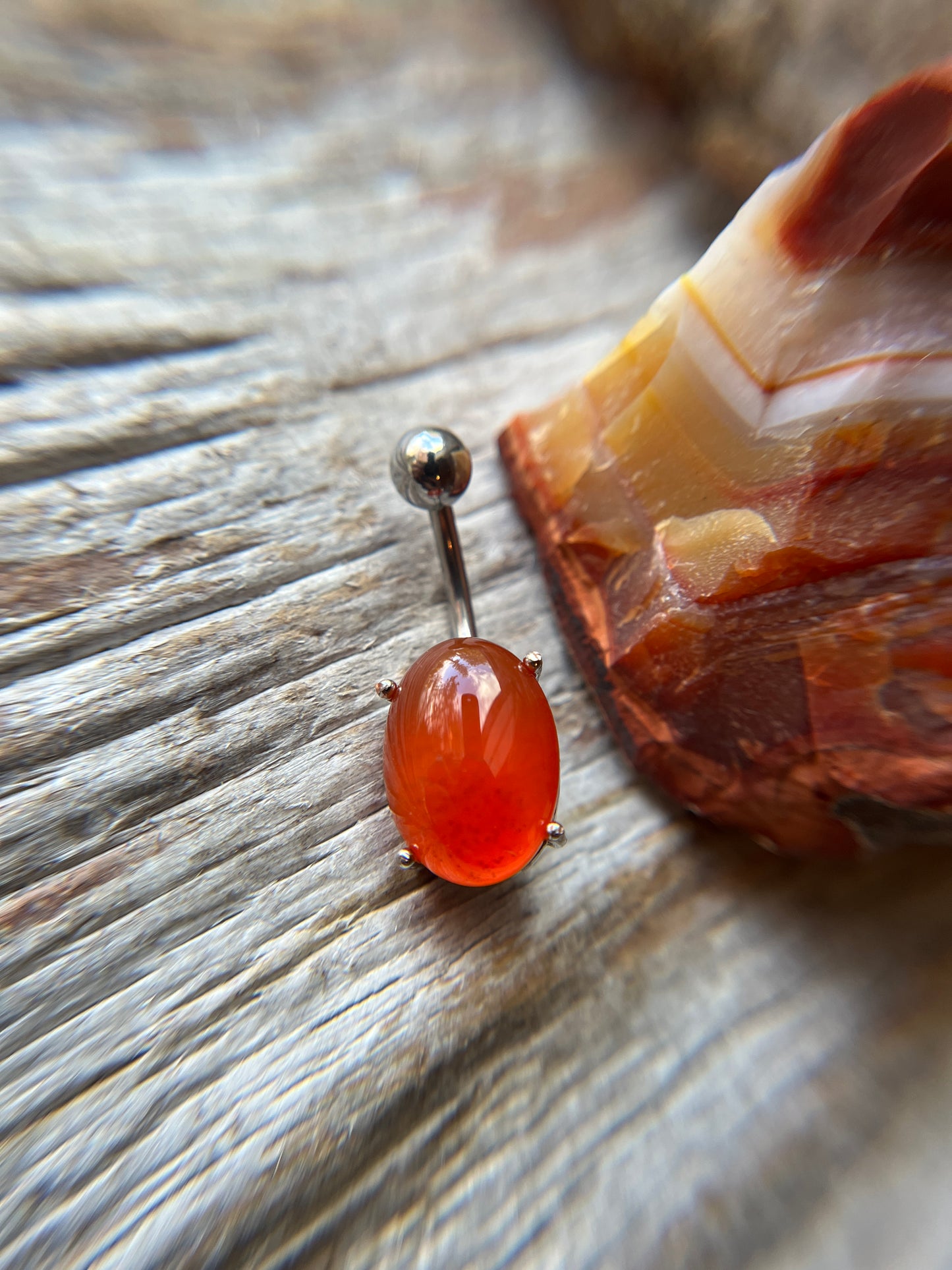 Pick Your Natural Stone Pronged Oval Belly Ring 316L Surgical Steel