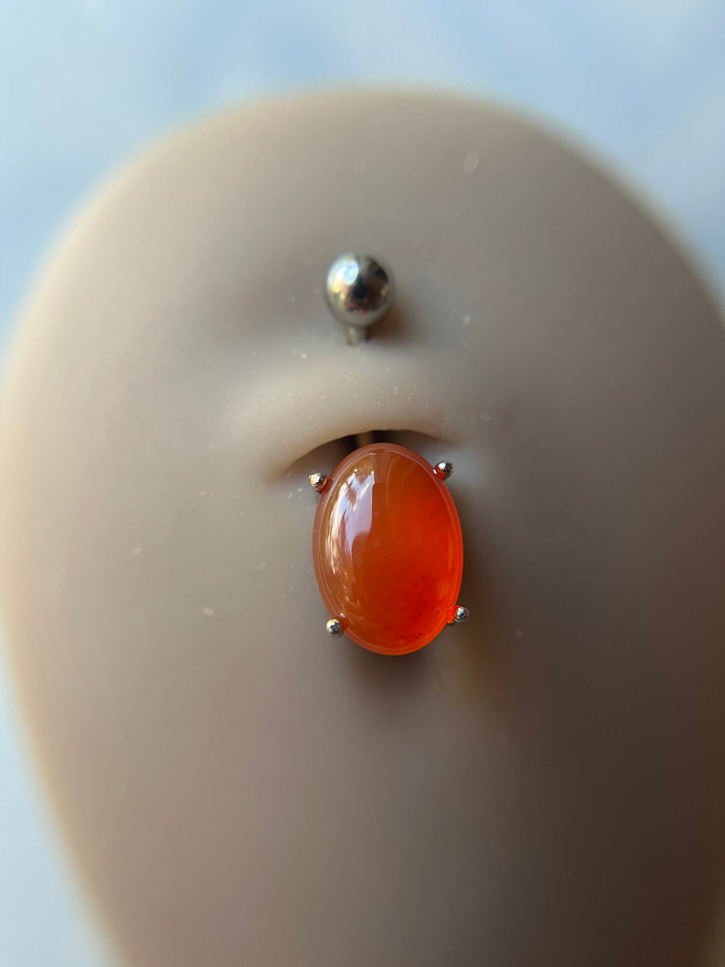 Pick Your Natural Stone Pronged Oval Belly Ring 316L Surgical Steel