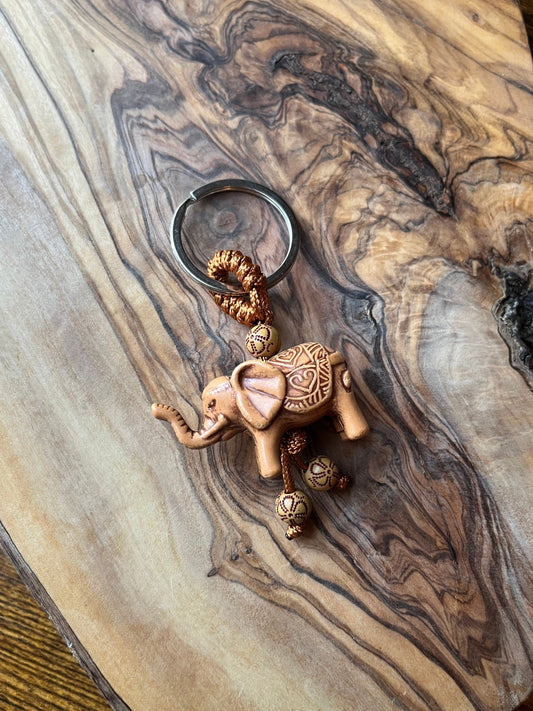 Lucky Elephant Faux Wood Keychain