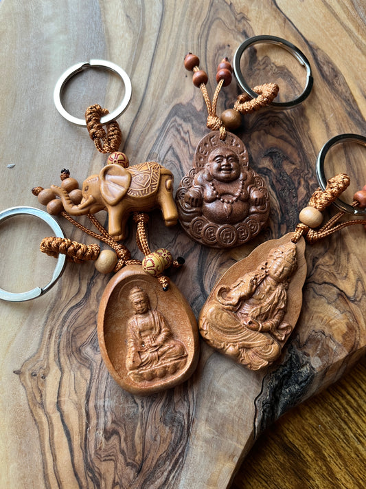 Feng Shui Carved Peach Wood Keychain