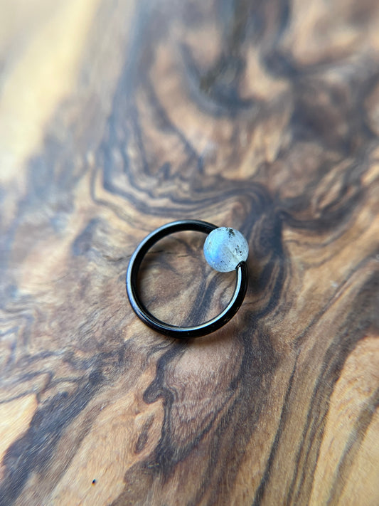 Labradorite Natural Stone Black Titanium Ion Plated CBR Ring