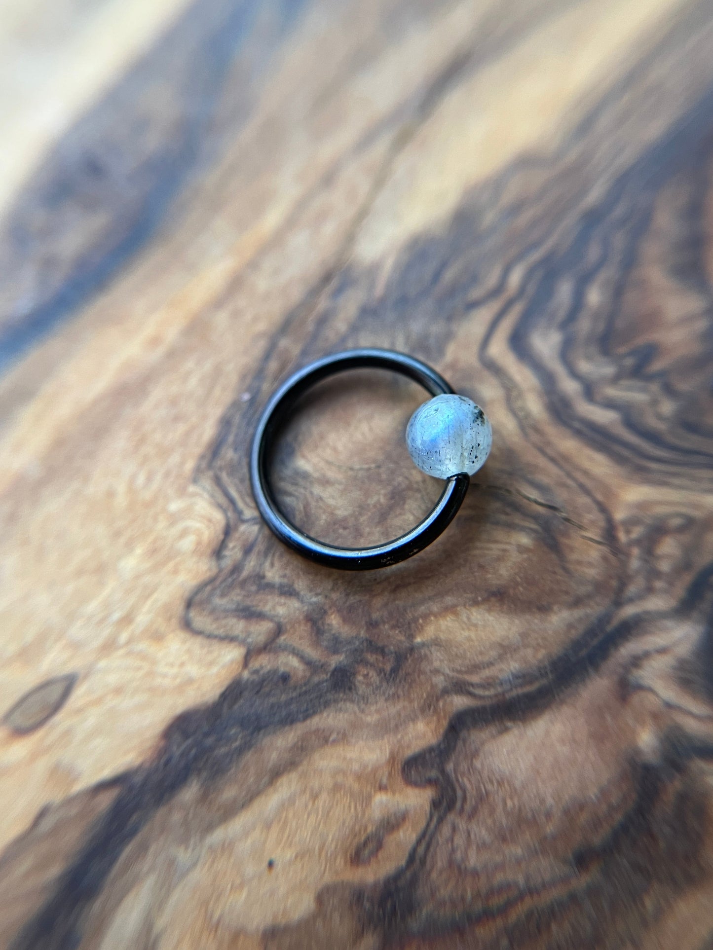 Labradorite Natural Stone Black Titanium Ion Plated CBR Ring