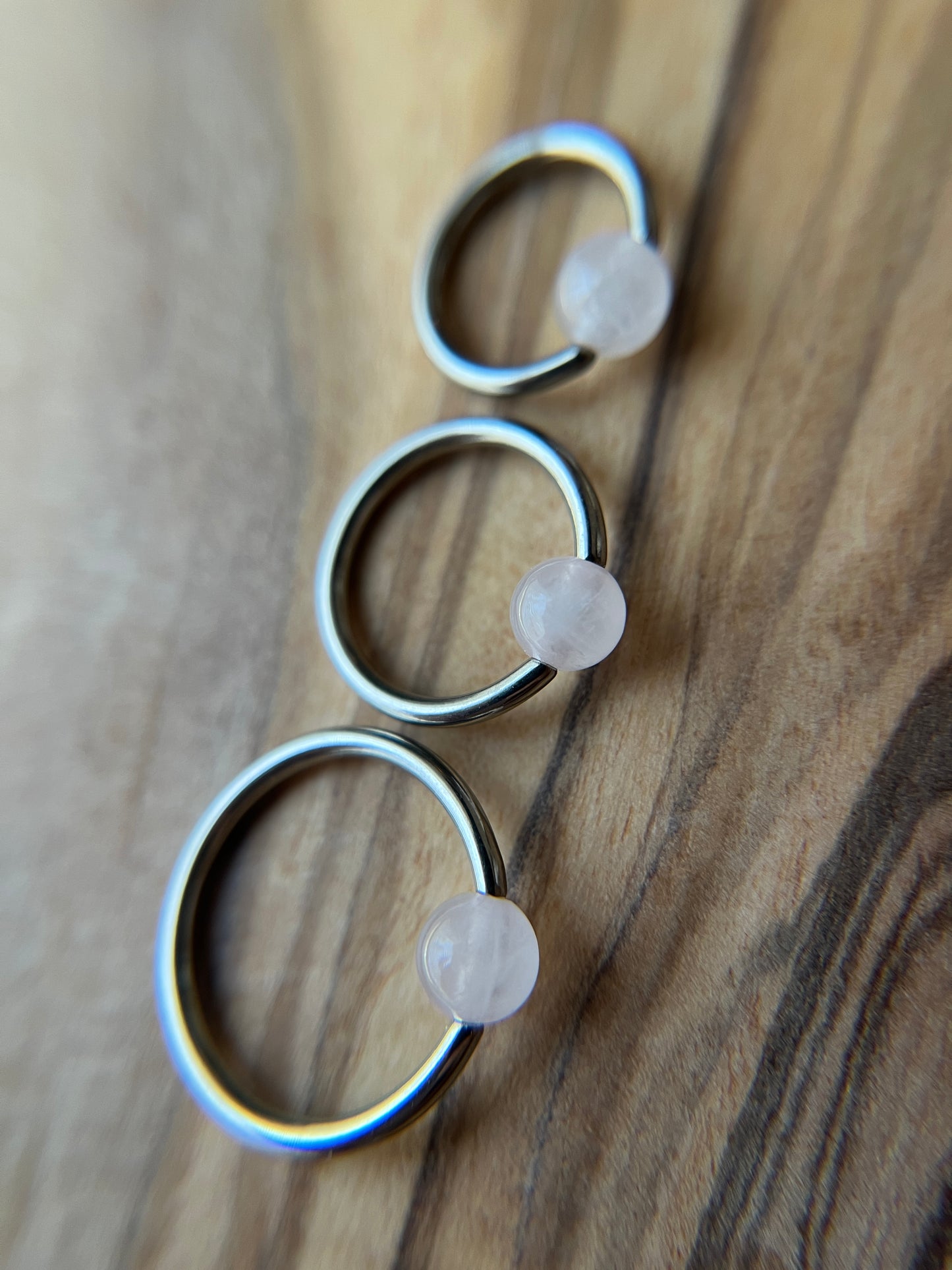 Rose Quartz Natural Stone ASTM F-136 Implant Grade Titanium CBR Ring