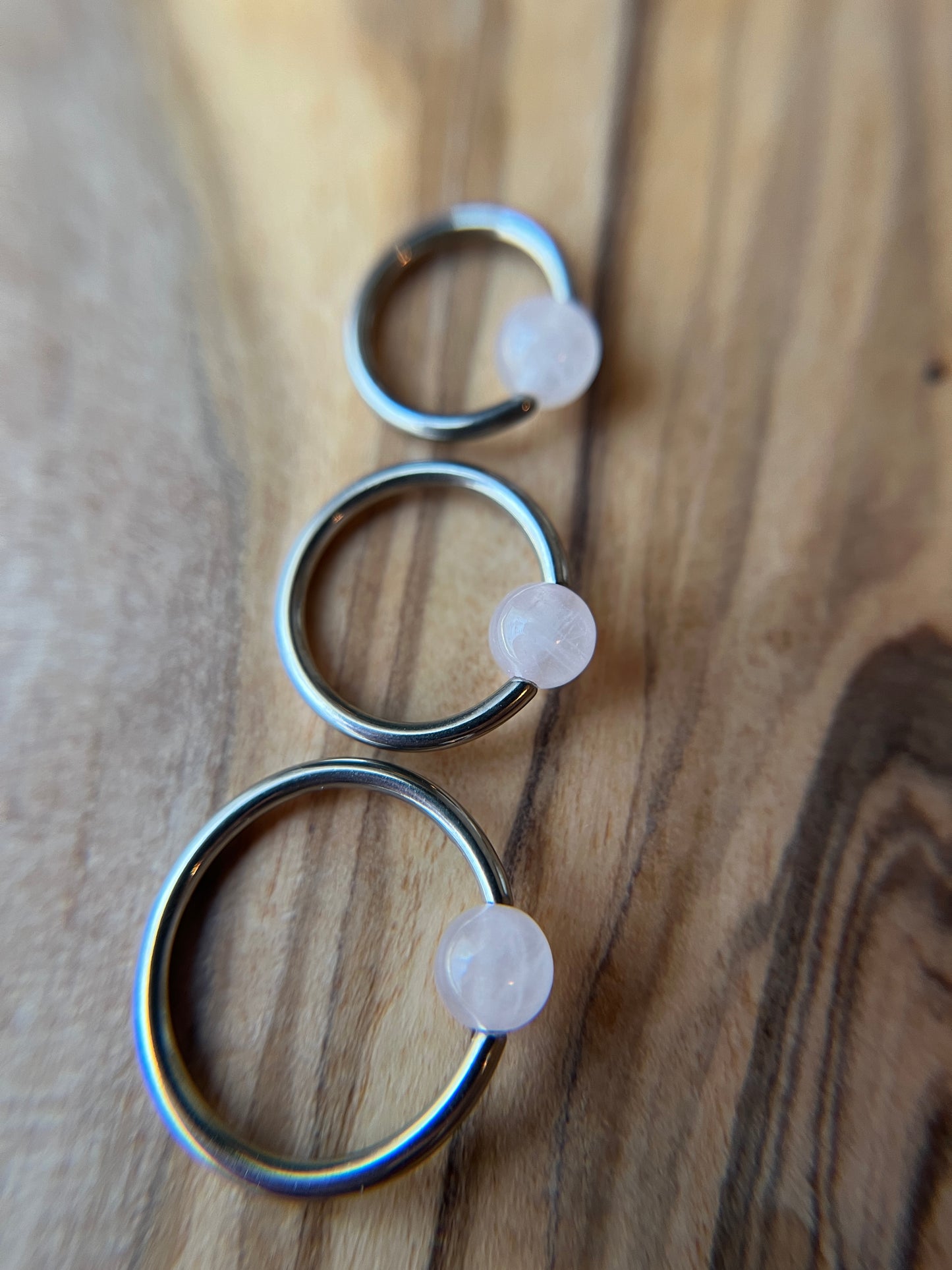 Rose Quartz Natural Stone Surgical Steel CBR Ring