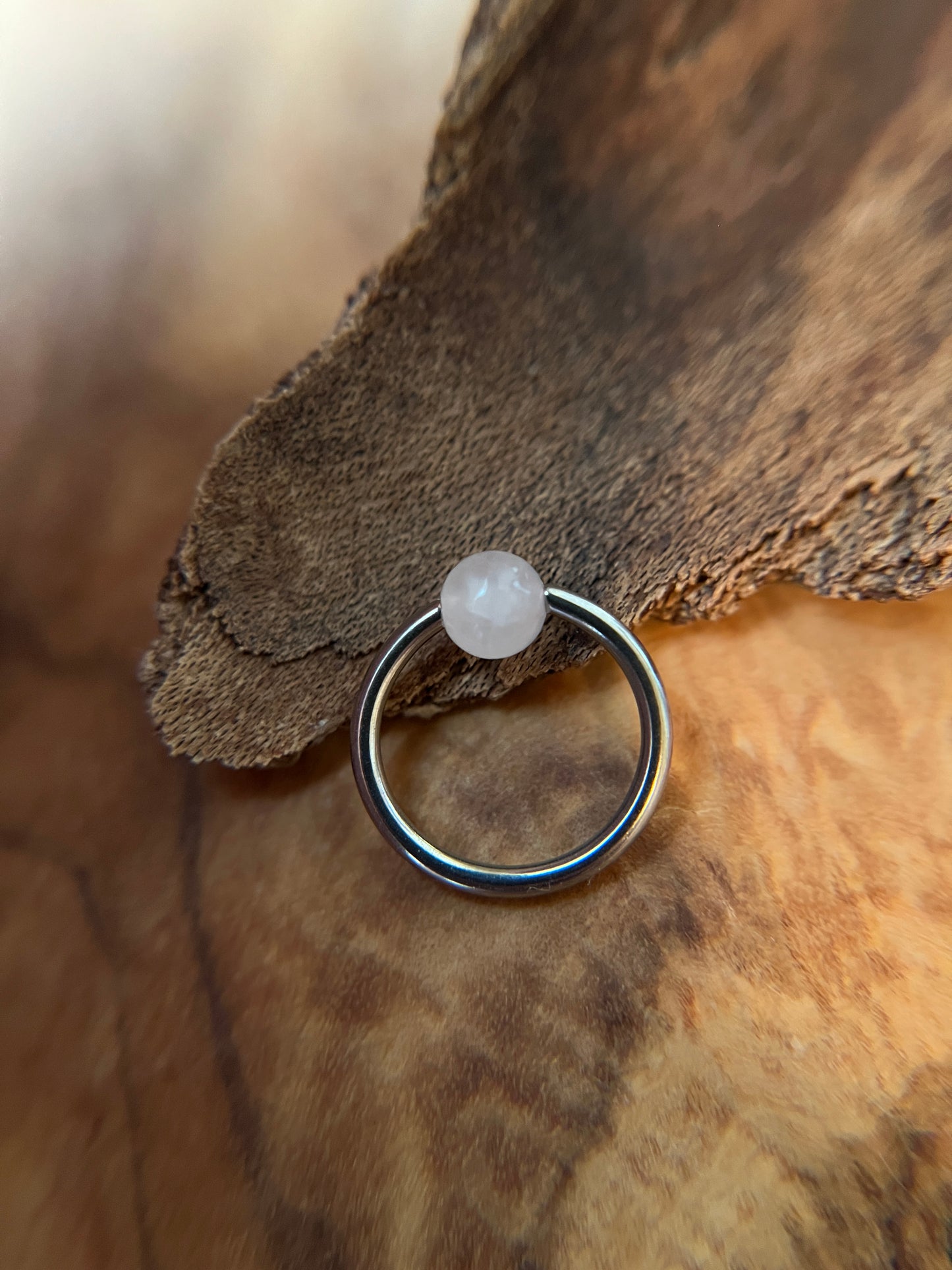 Rose Quartz Natural Stone ASTM F-136 Implant Grade Titanium CBR Ring