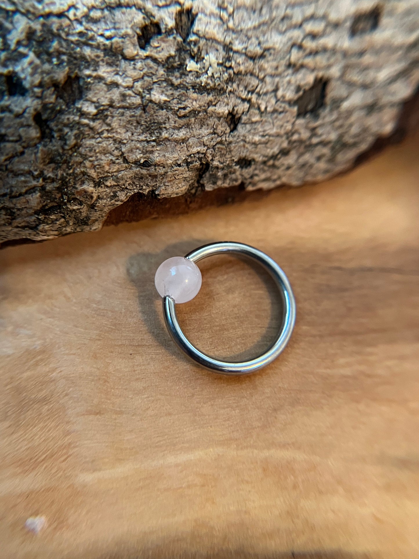 Rose Quartz Natural Stone ASTM F-136 Implant Grade Titanium CBR Ring