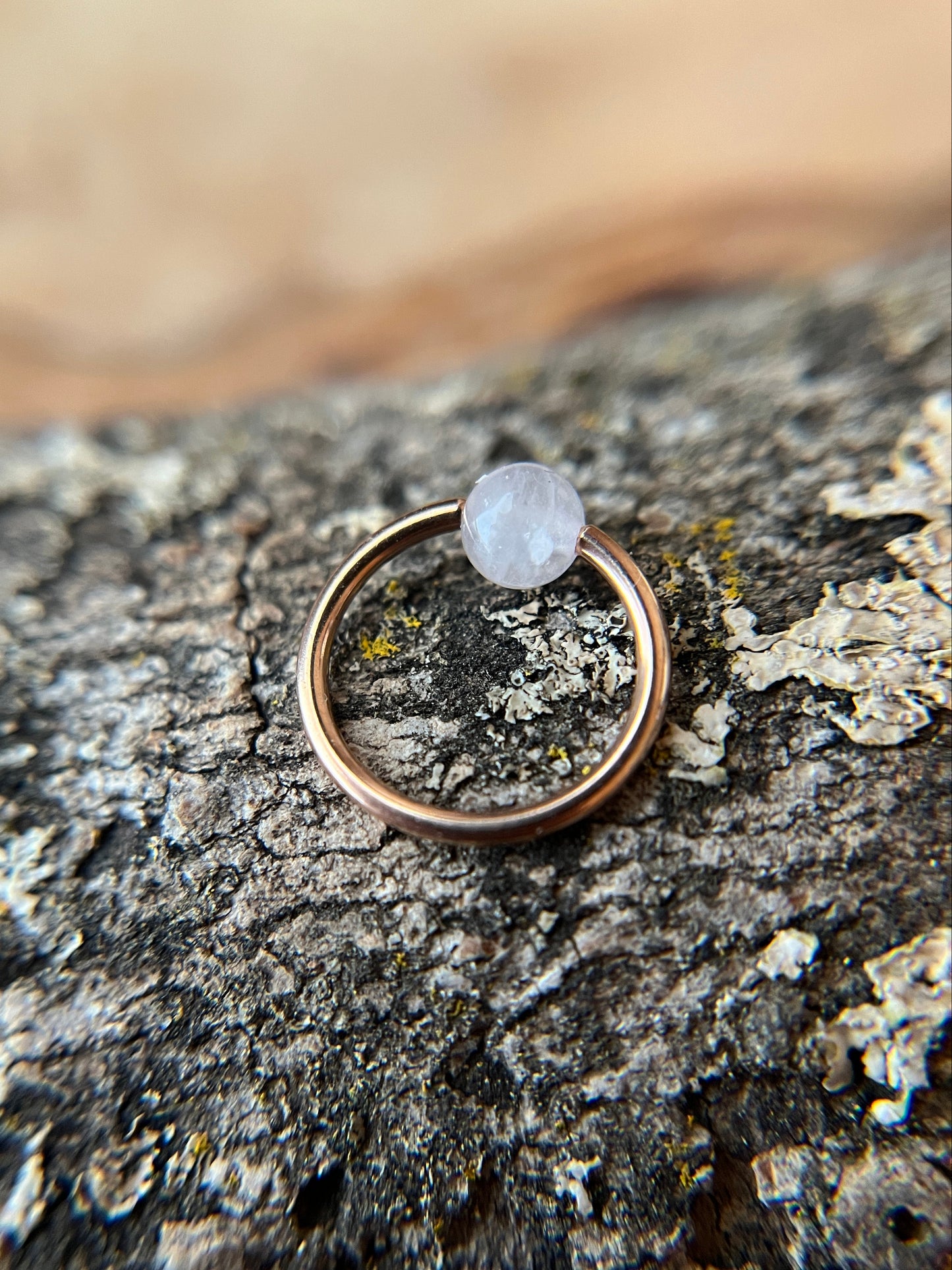 Rose Quartz Natural Stone Rose Gold Titanium Ion Plated CBR Ring