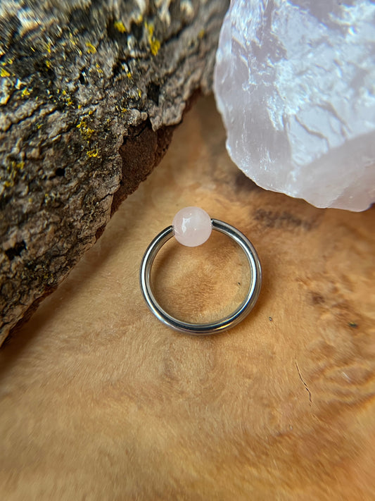 Rose Quartz Natural Stone ASTM F-136 Implant Grade Titanium CBR Ring
