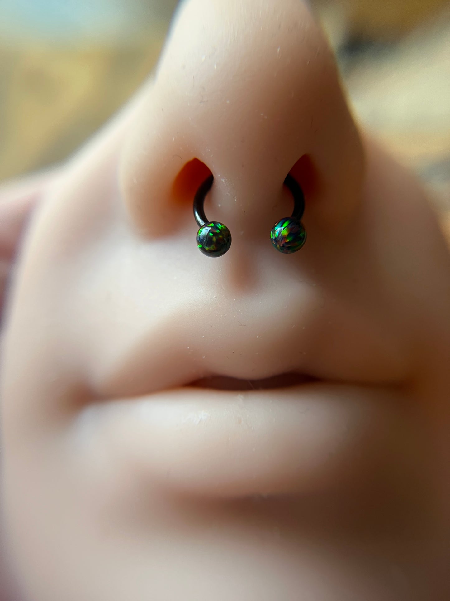 Fire Opal Internally Threaded Black Titanium Ion Plated Horseshoe Ring