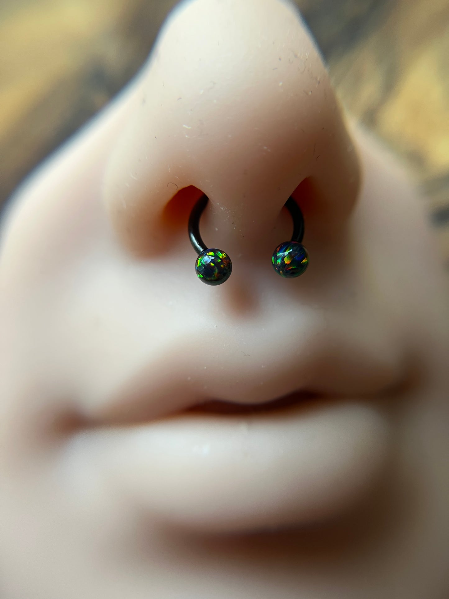 Fire Opal Internally Threaded Black Titanium Ion Plated Horseshoe Ring