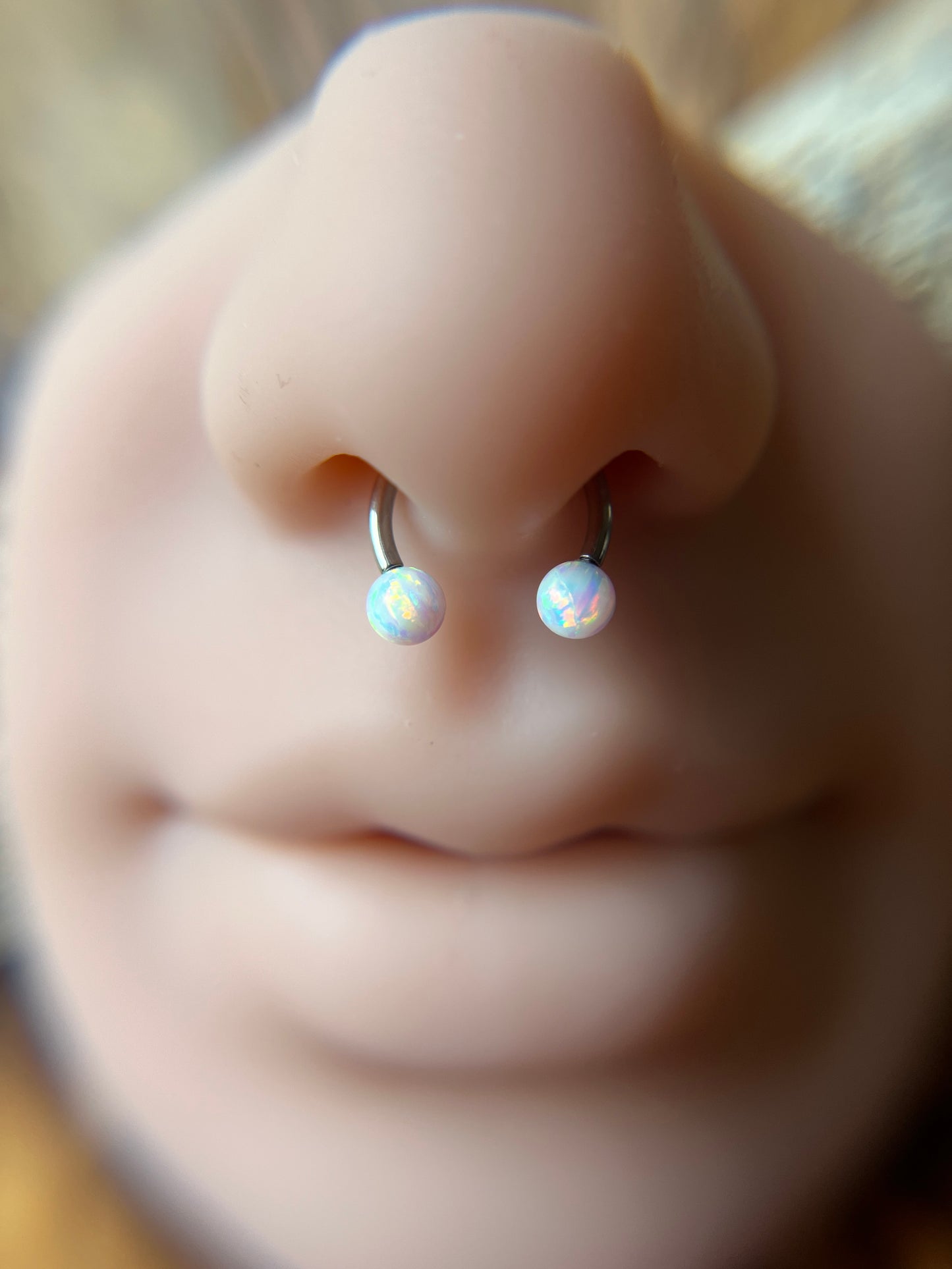 Fire Opal Internally Threaded Implant-Grade Titanium Horseshoe Ring