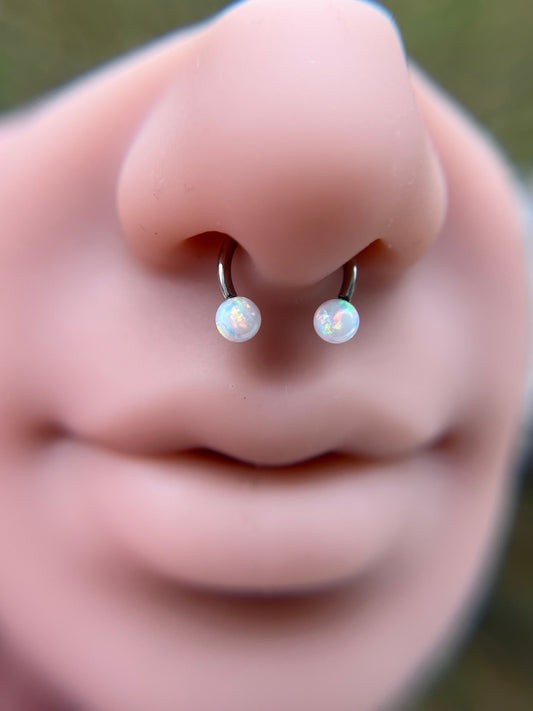 Fire Opal Internally Threaded 316L Surgical Steel Horseshoe Ring