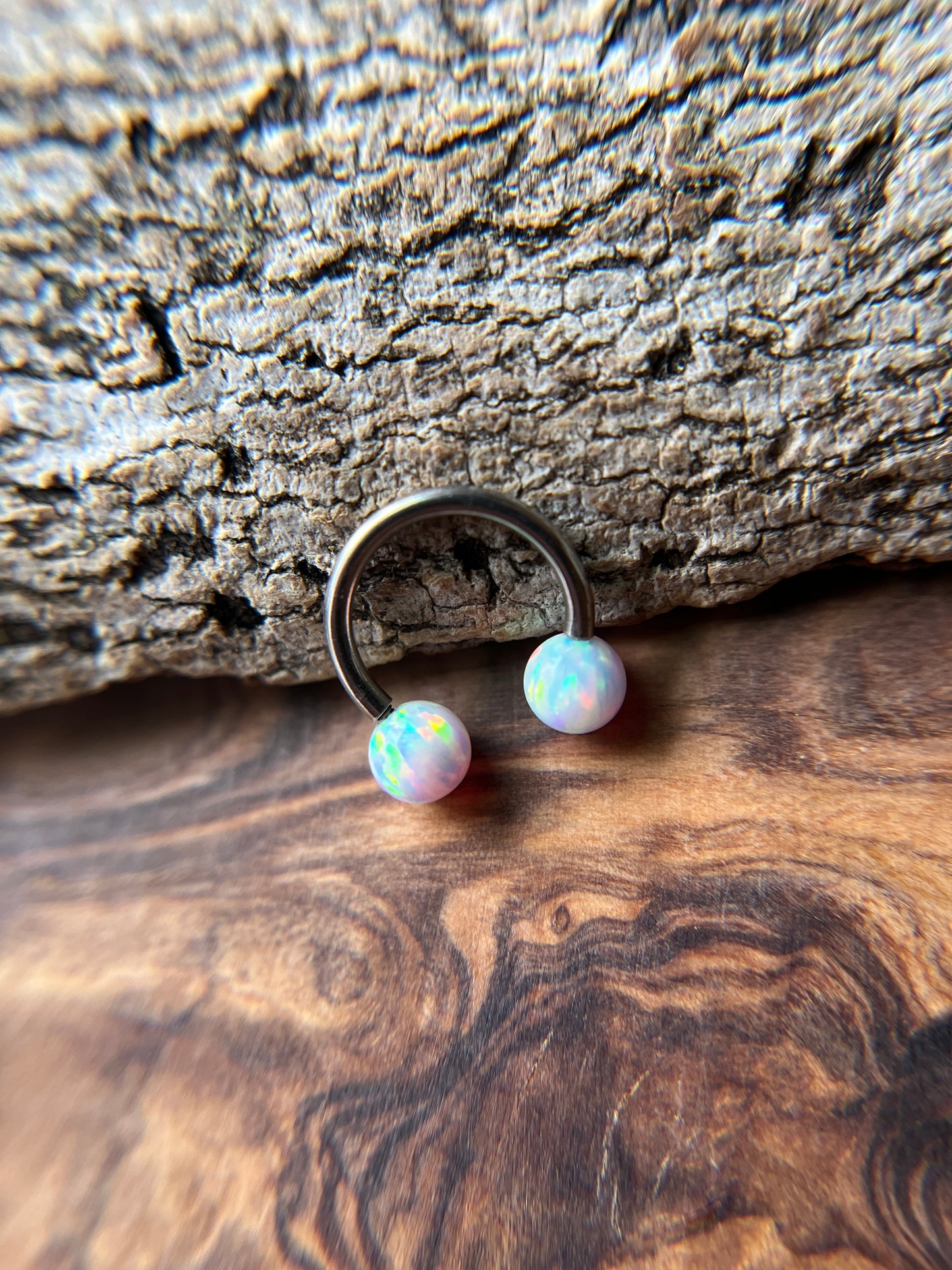 Fire Opal Internally Threaded Implant-Grade Titanium Horseshoe Ring