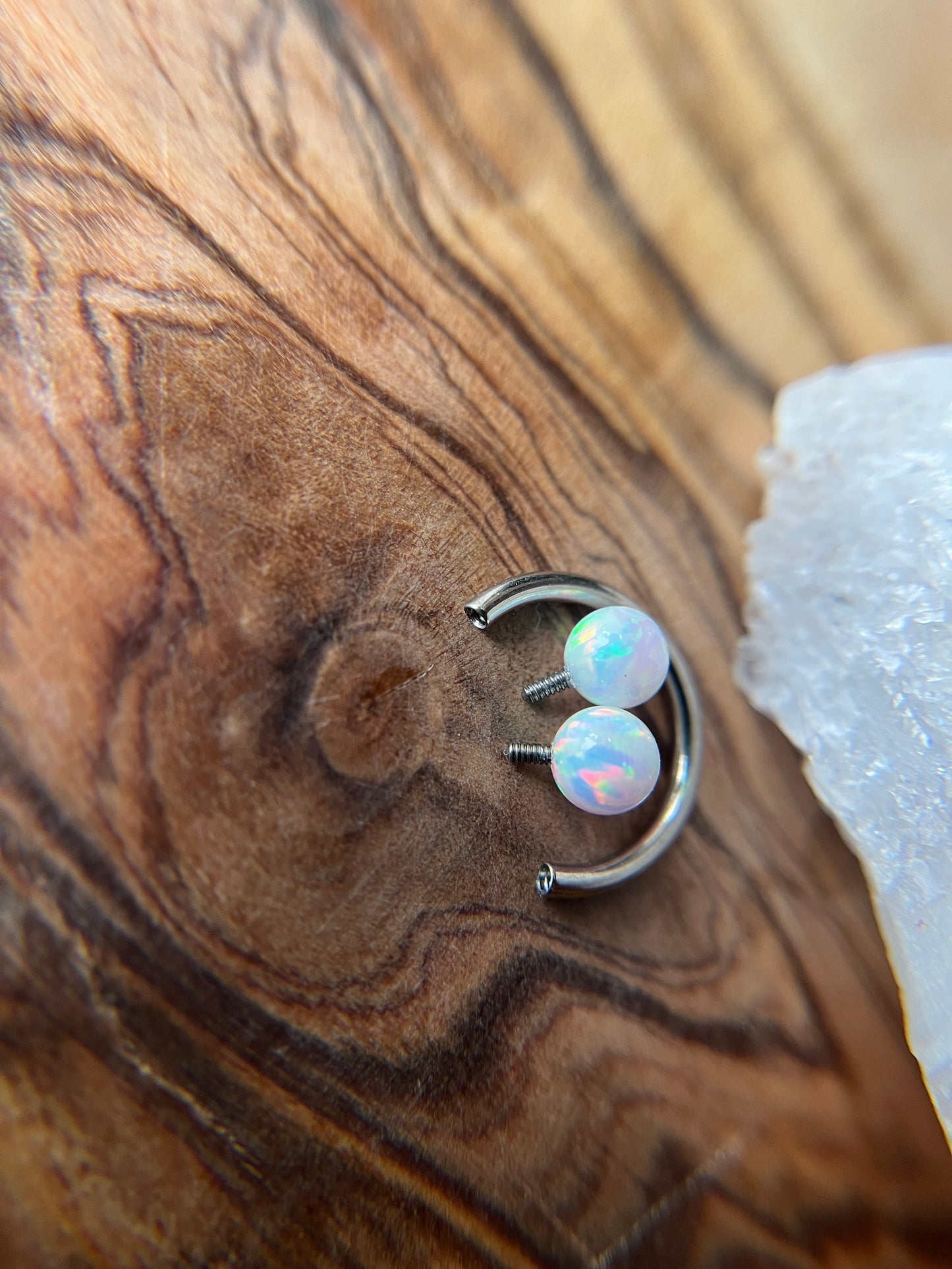 Fire Opal Internally Threaded Implant-Grade Titanium Horseshoe Ring