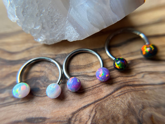 Fire Opal Internally Threaded Implant-Grade Titanium Horseshoe Ring