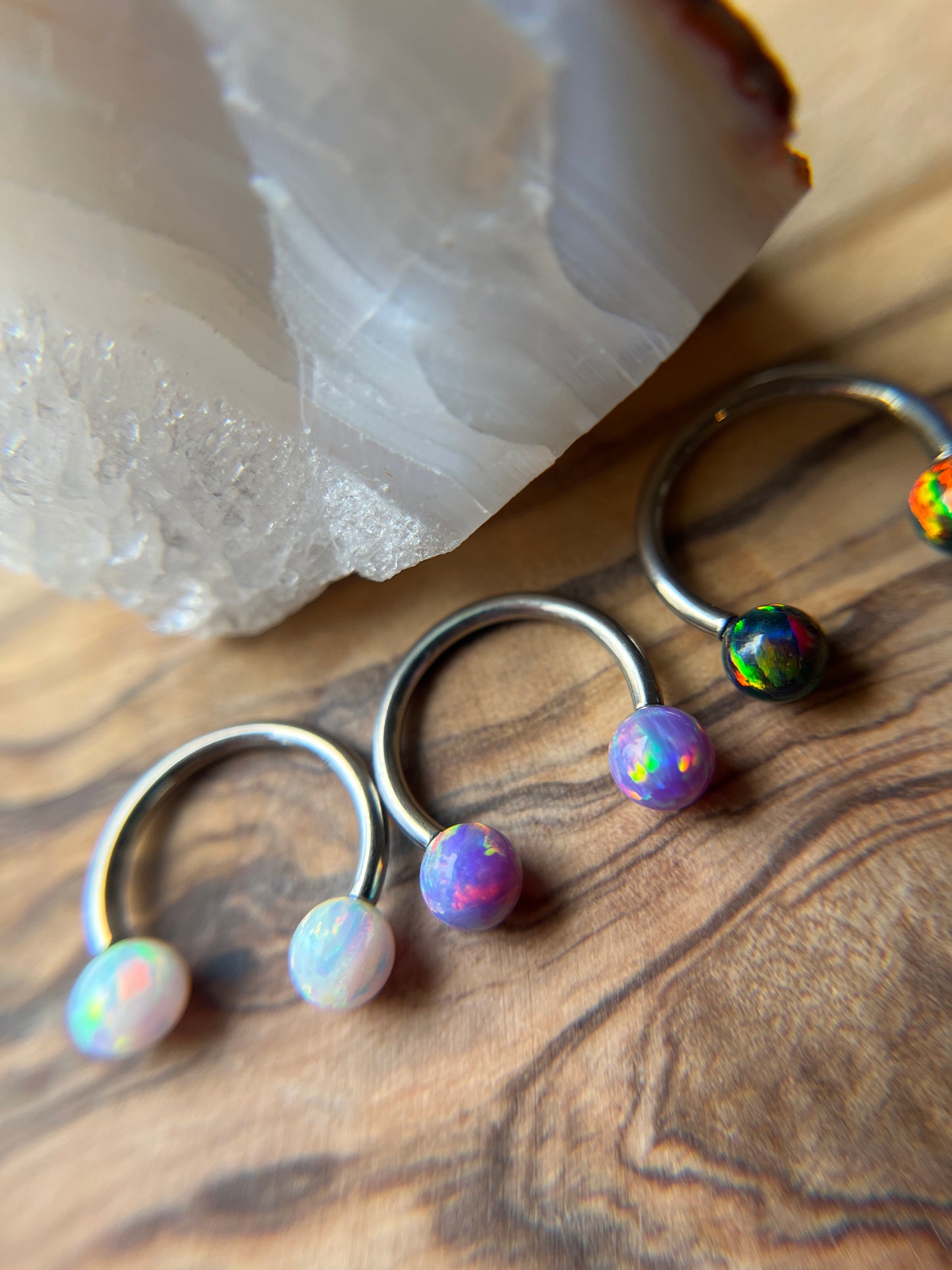 Fire Opal Internally Threaded Implant-Grade Titanium Horseshoe Ring