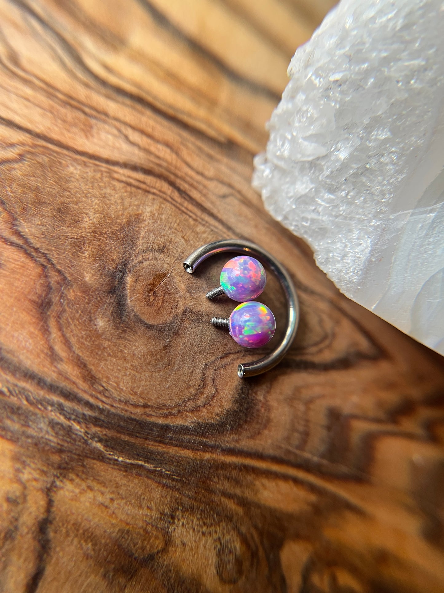 Fire Opal Internally Threaded Implant-Grade Titanium Horseshoe Ring