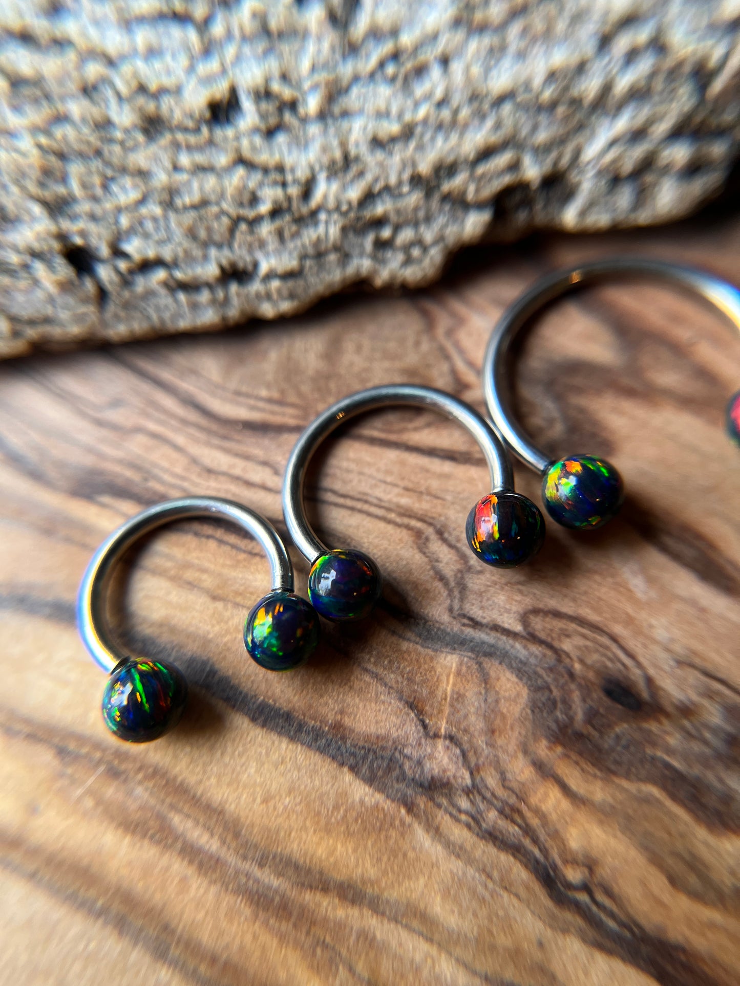 Fire Opal Internally Threaded Implant-Grade Titanium Horseshoe Ring