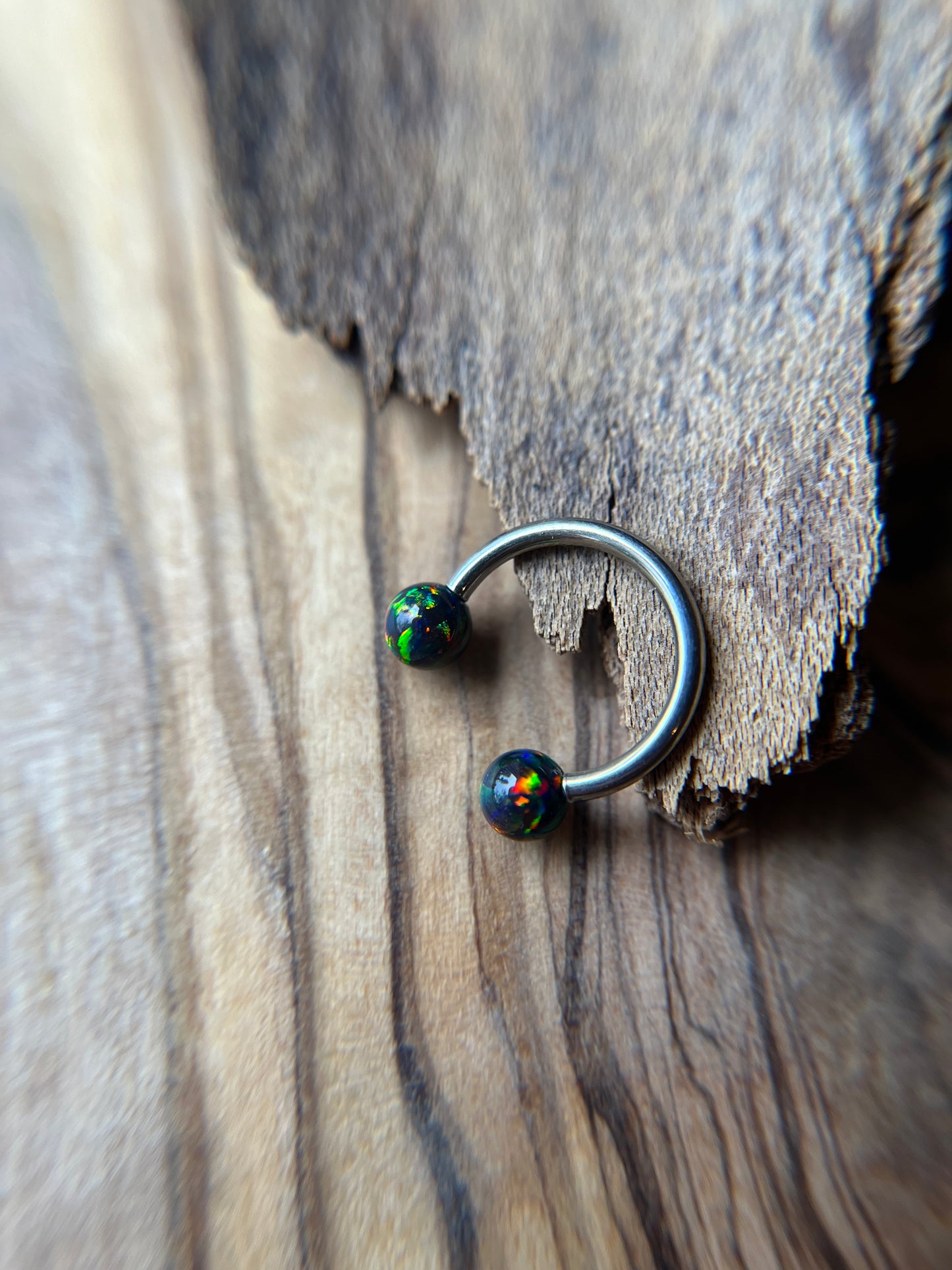 Fire Opal Internally Threaded Implant-Grade Titanium Horseshoe Ring