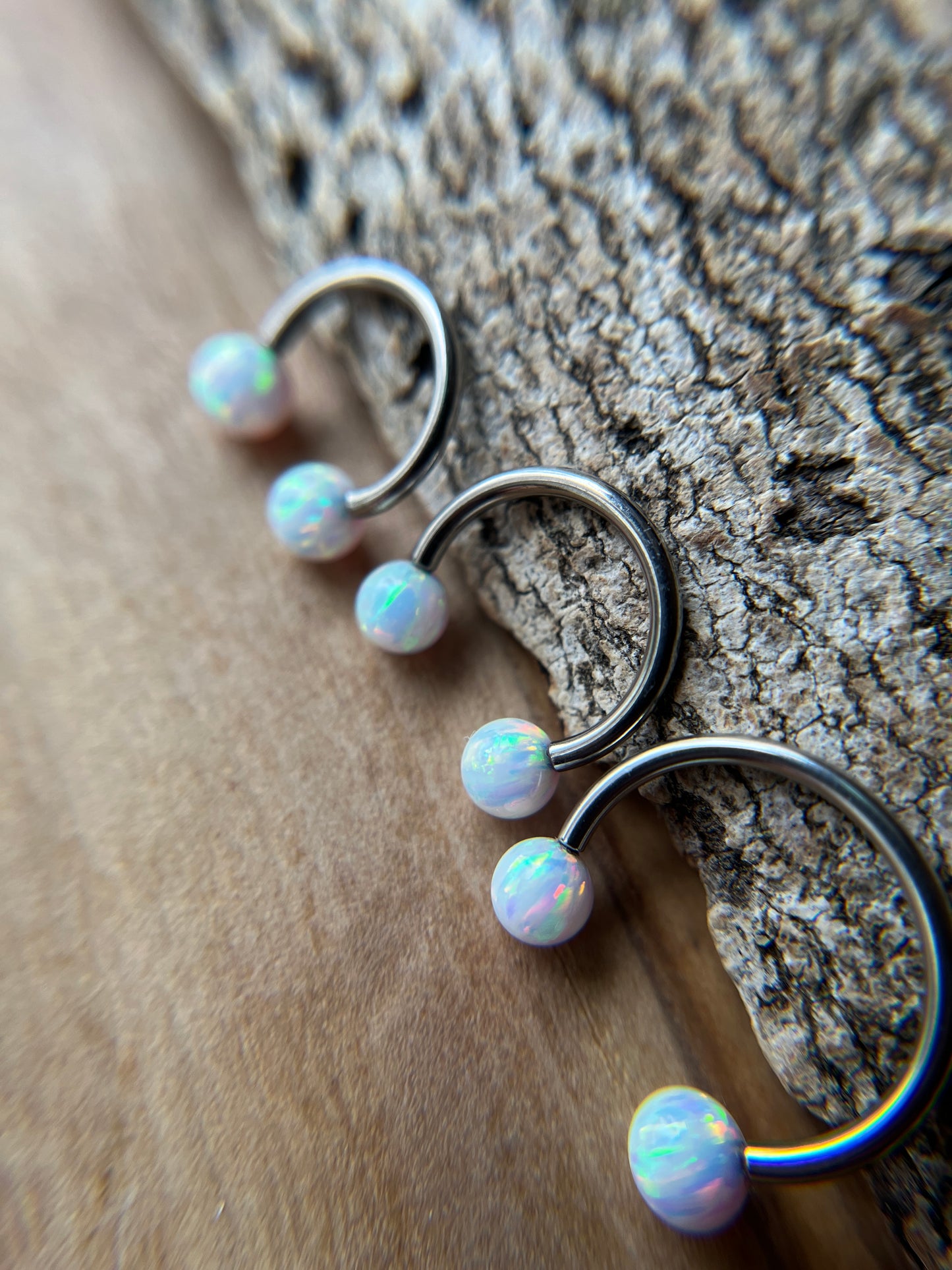 Fire Opal Internally Threaded Implant-Grade Titanium Horseshoe Ring