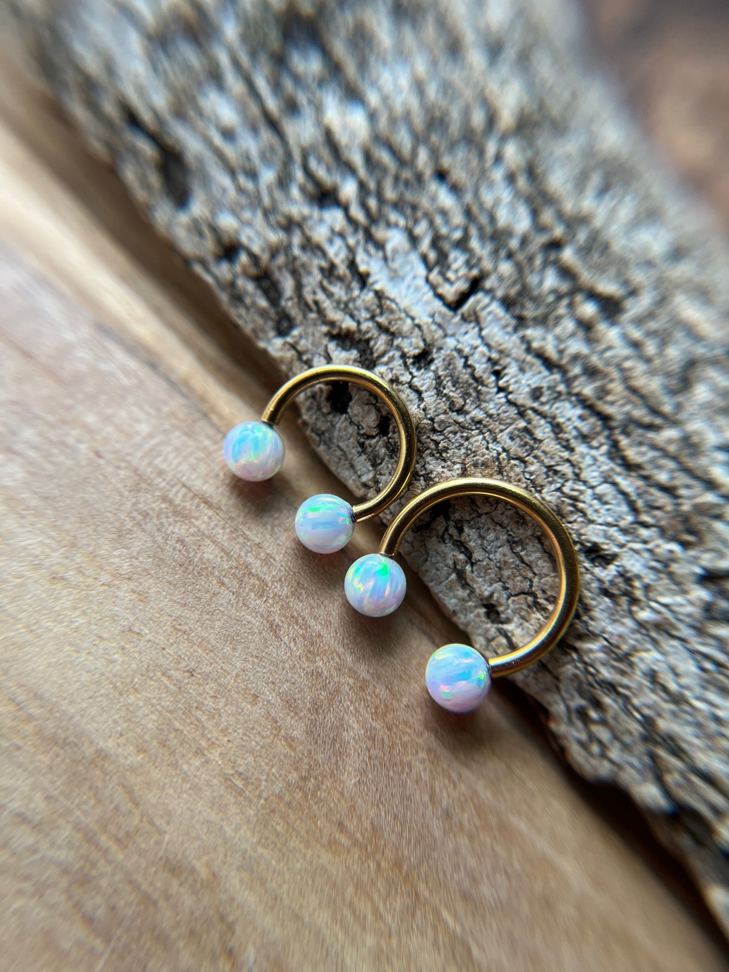 Fire Opal Internally Threaded Gold Titanium Ion Plated Horseshoe Ring