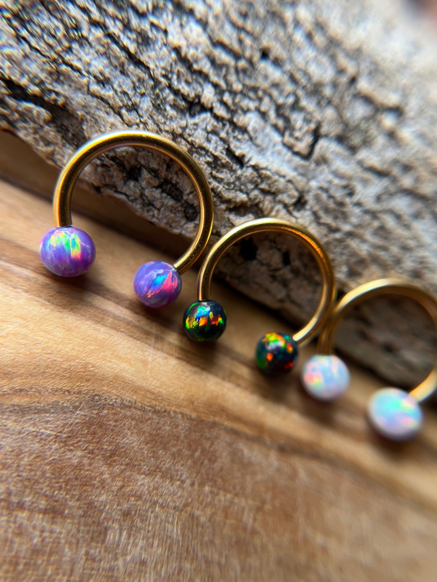 Fire Opal Internally Threaded Gold Titanium Ion Plated Horseshoe Ring