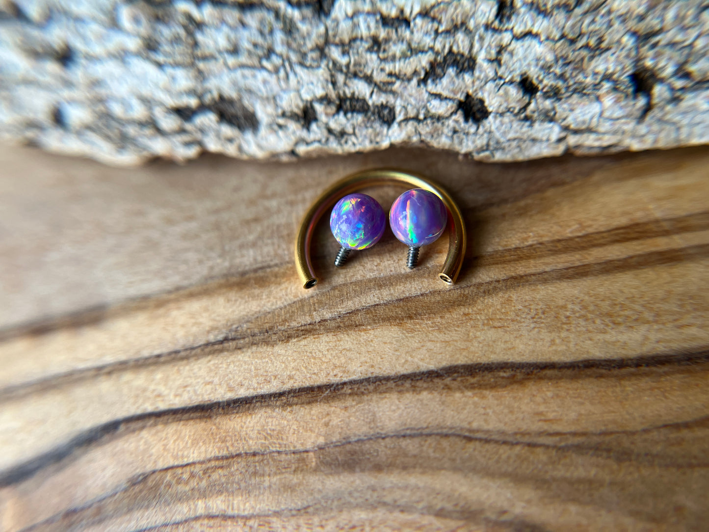 Fire Opal Internally Threaded Gold Titanium Ion Plated Horseshoe Ring