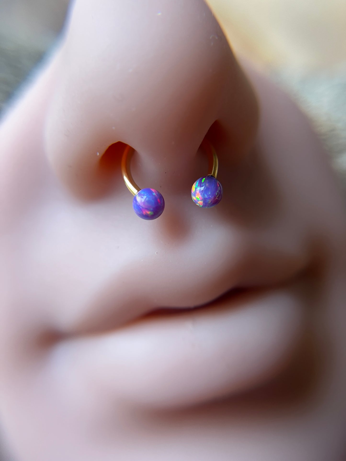 Fire Opal Internally Threaded Gold Titanium Ion Plated Horseshoe Ring