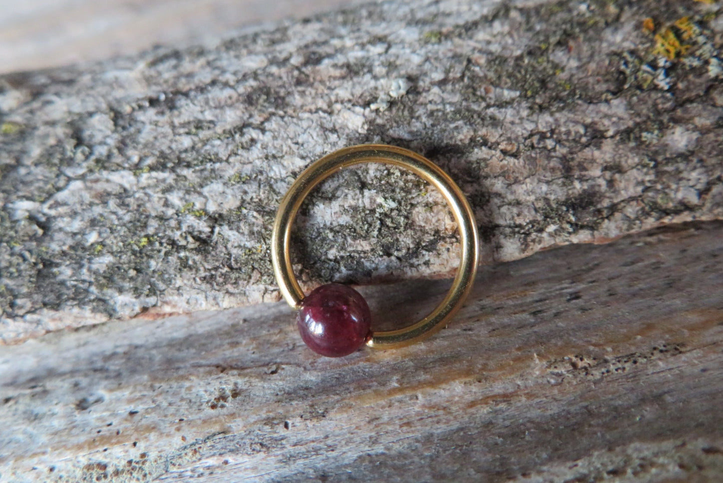 Garnet Natural Stone Gold Titanium Ion Plated CBR Ring