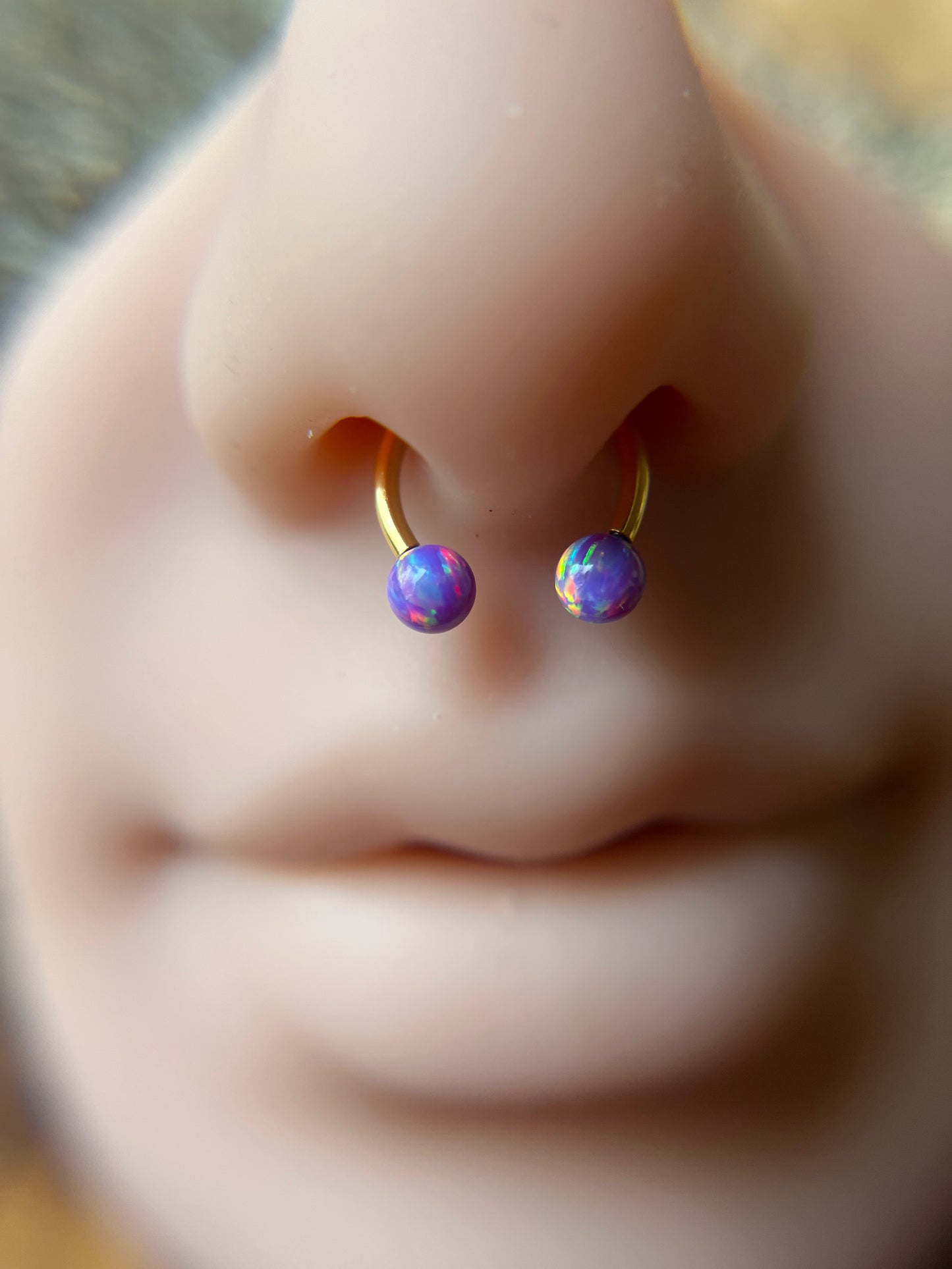 Fire Opal Internally Threaded Gold Titanium Ion Plated Horseshoe Ring