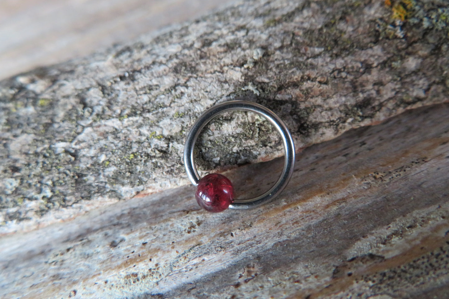 Garnet Natural Stone ASTM F-136 Implant Grade Titanium CBR Ring