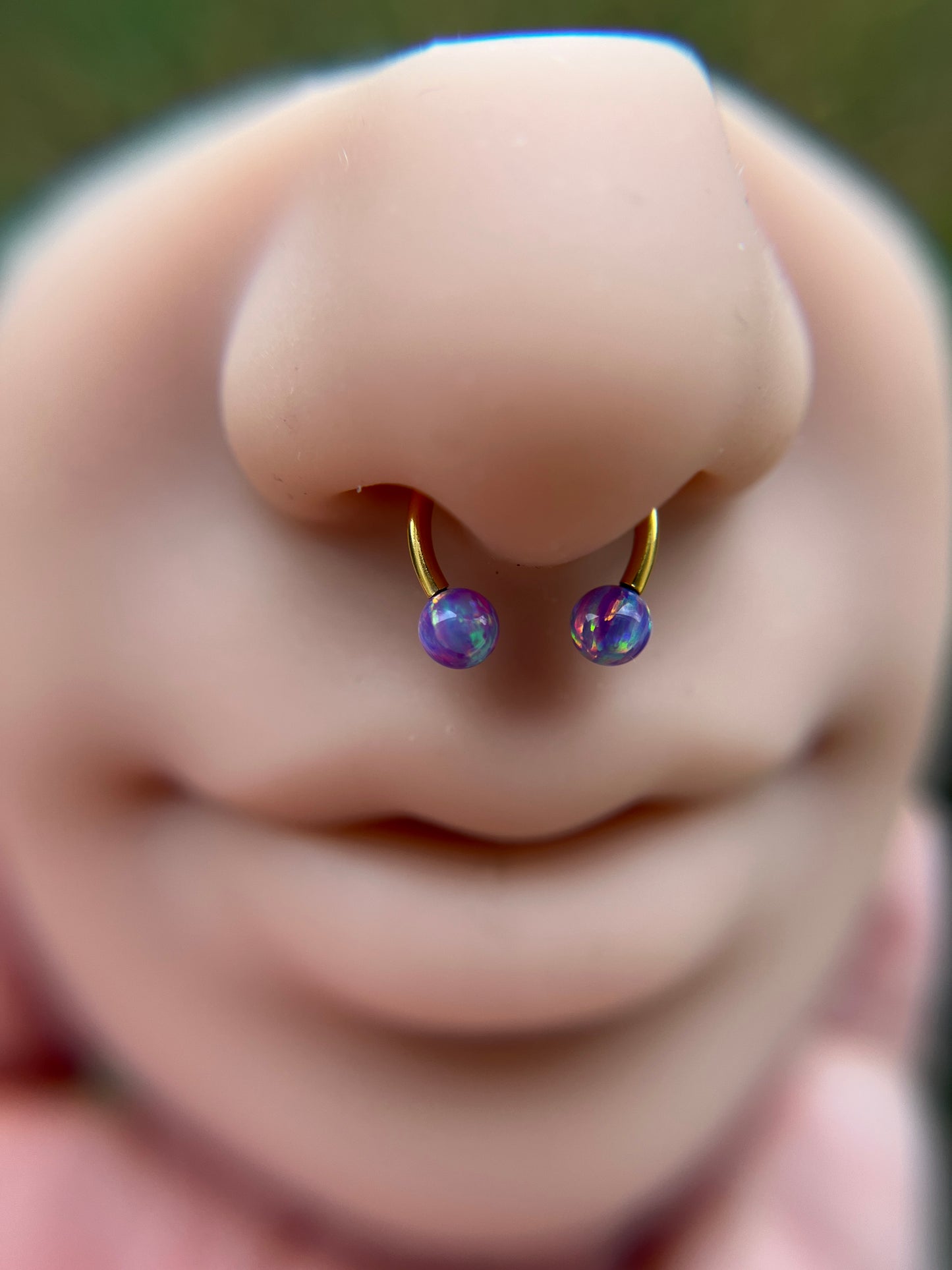 Fire Opal Internally Threaded Gold Titanium Ion Plated Horseshoe Ring