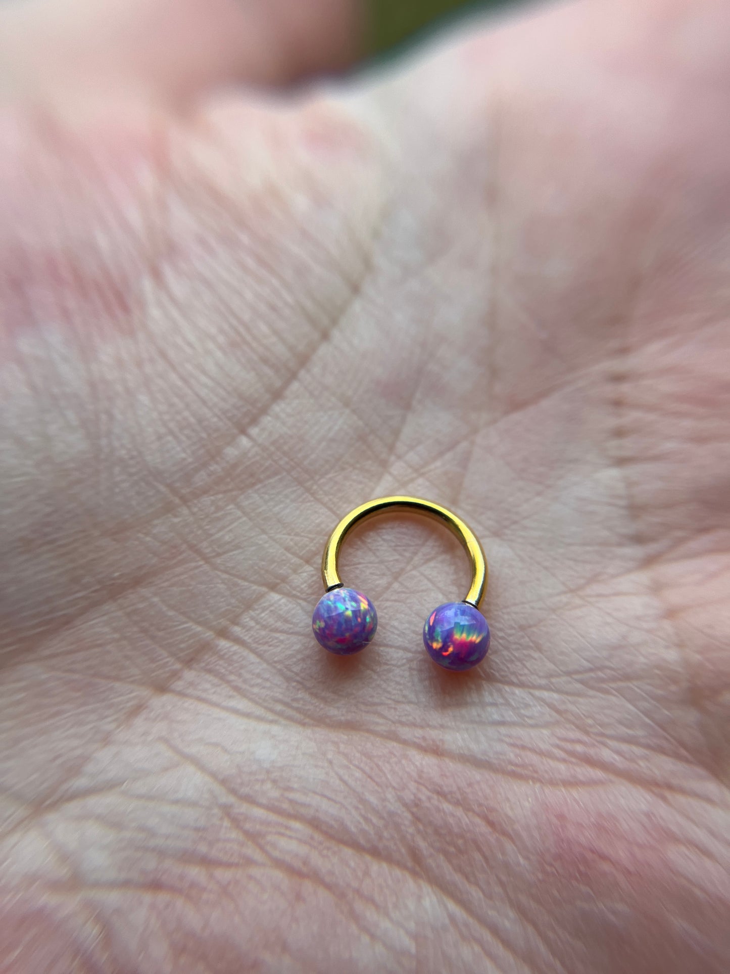 Fire Opal Internally Threaded Gold Titanium Ion Plated Horseshoe Ring