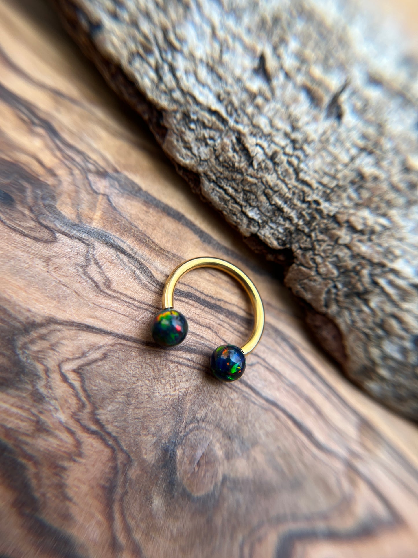 Fire Opal Internally Threaded Gold Titanium Ion Plated Horseshoe Ring