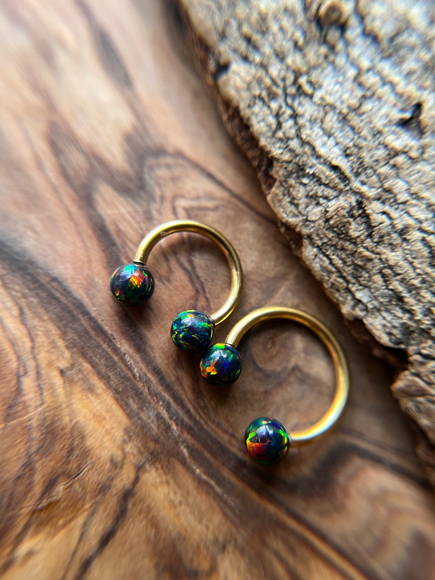 Fire Opal Internally Threaded Gold Titanium Ion Plated Horseshoe Ring