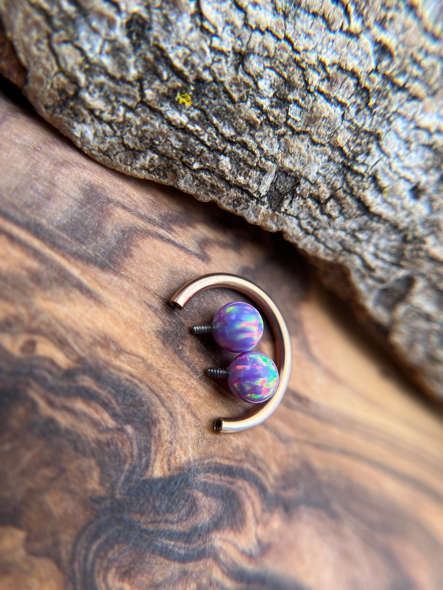 Fire Opal Internally Threaded Rose Gold Titanium Ion Plated Horseshoe Ring