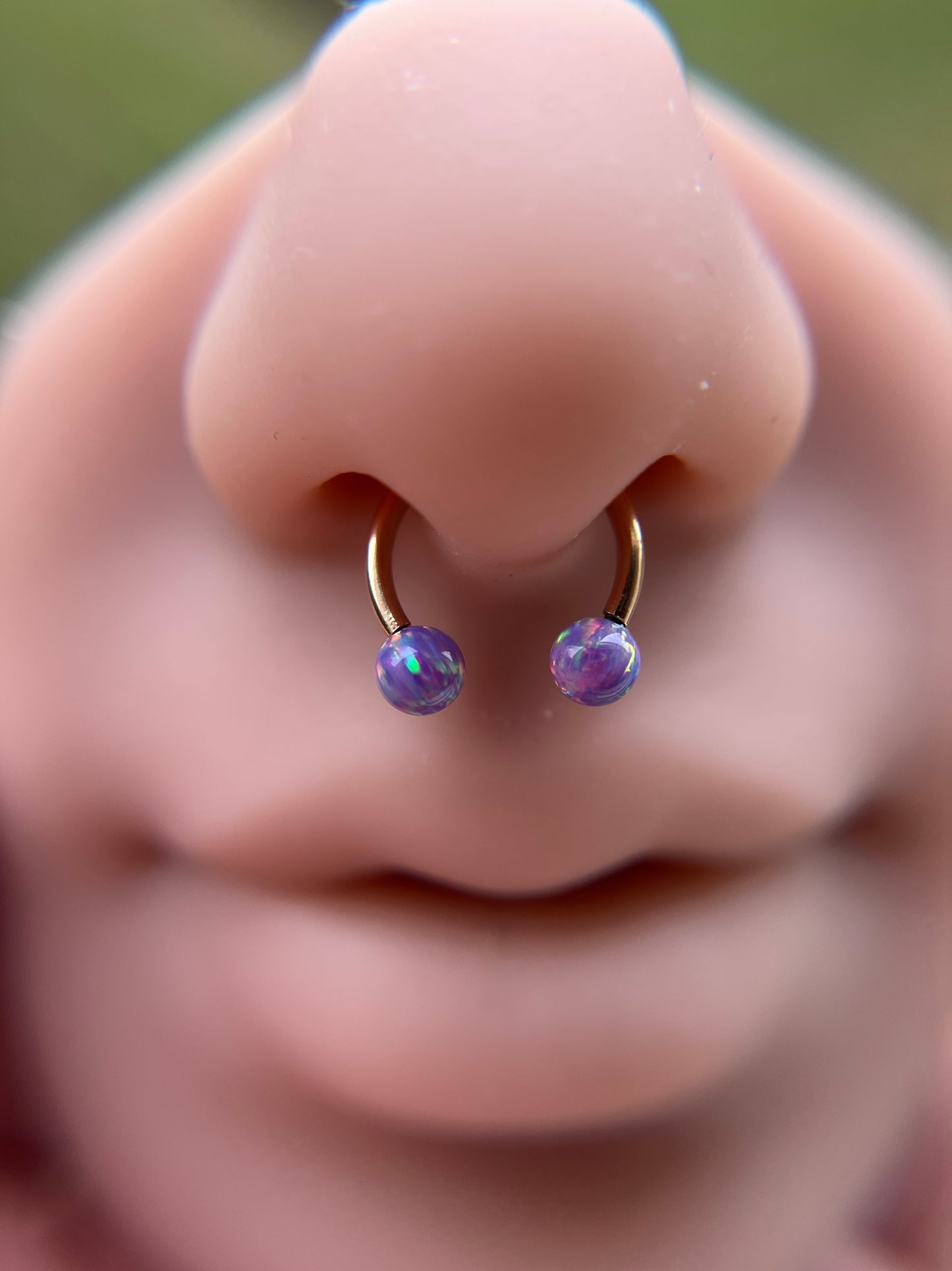 Fire Opal Internally Threaded Rose Gold Titanium Ion Plated Horseshoe Ring