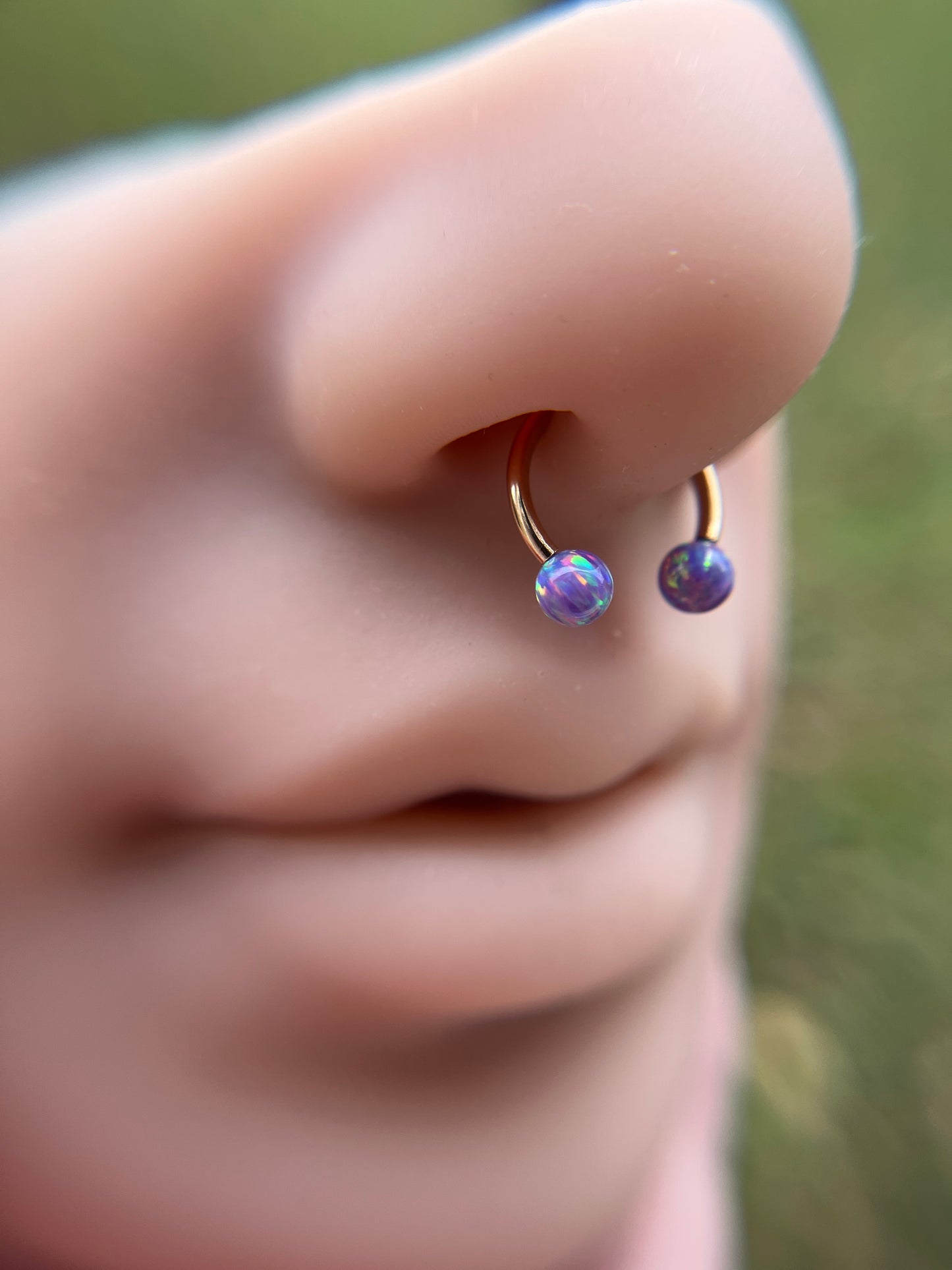 Fire Opal Internally Threaded Rose Gold Titanium Ion Plated Horseshoe Ring