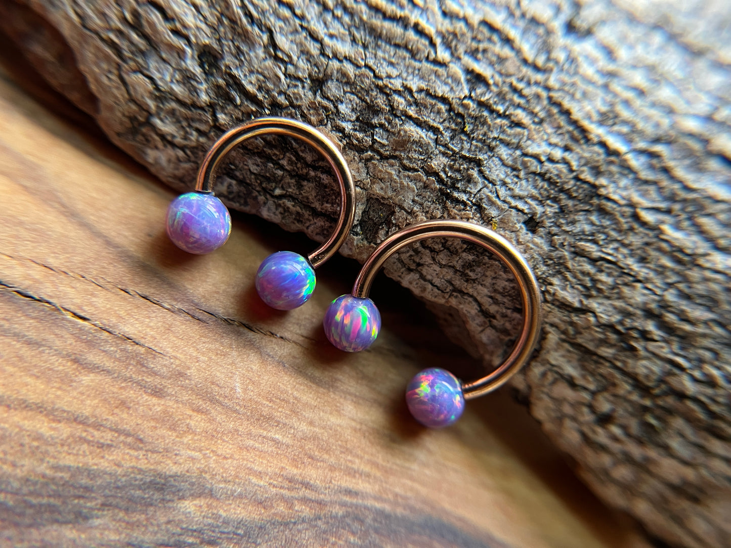 Fire Opal Internally Threaded Rose Gold Titanium Ion Plated Horseshoe Ring