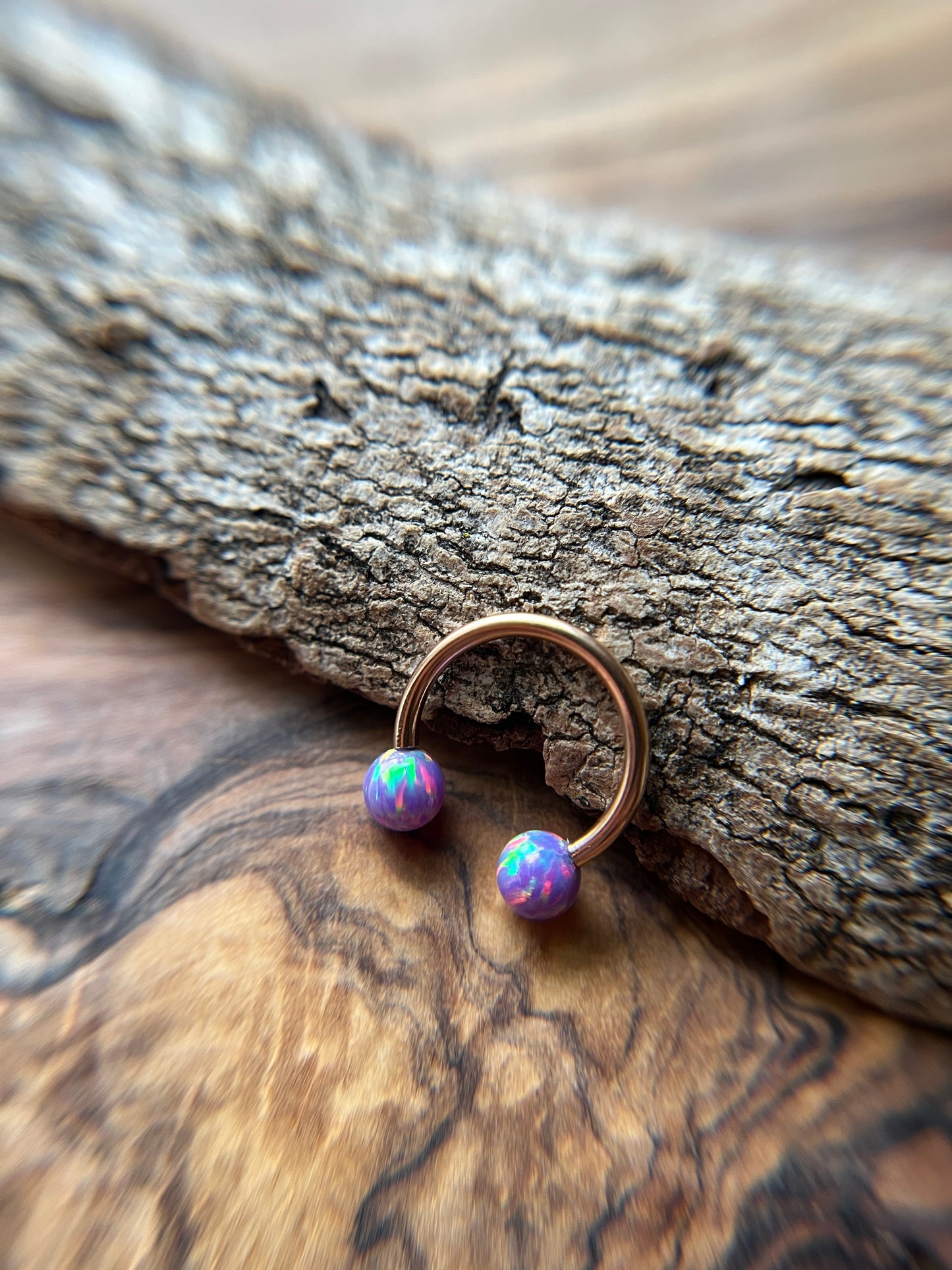 Fire Opal Internally Threaded Rose Gold Titanium Ion Plated Horseshoe Ring