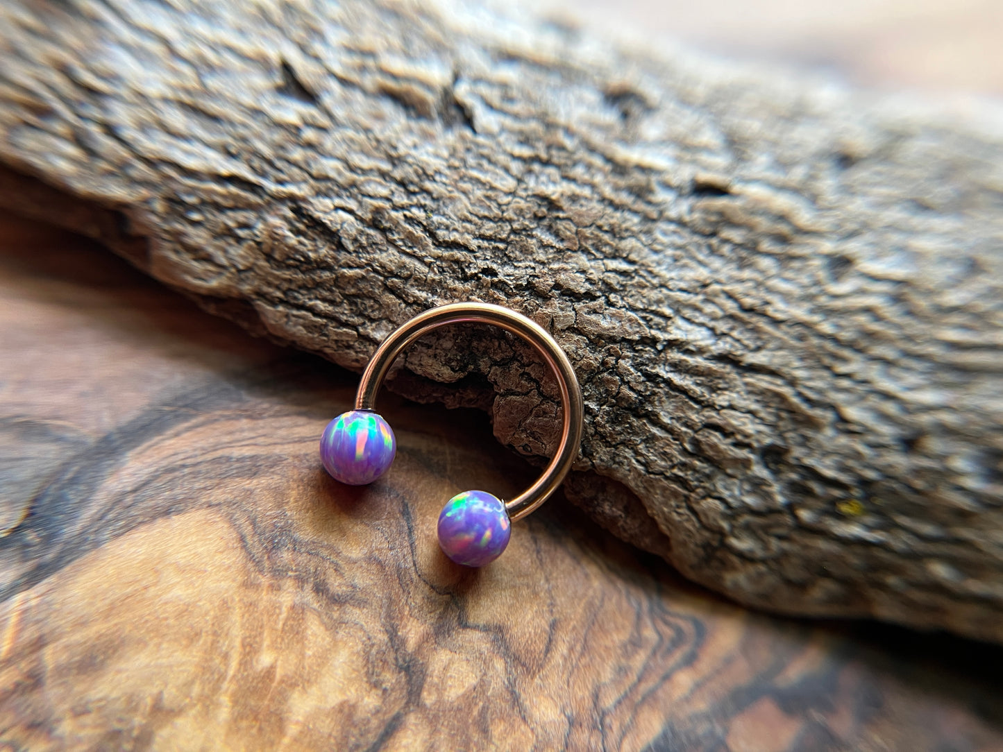 Fire Opal Internally Threaded Rose Gold Titanium Ion Plated Horseshoe Ring