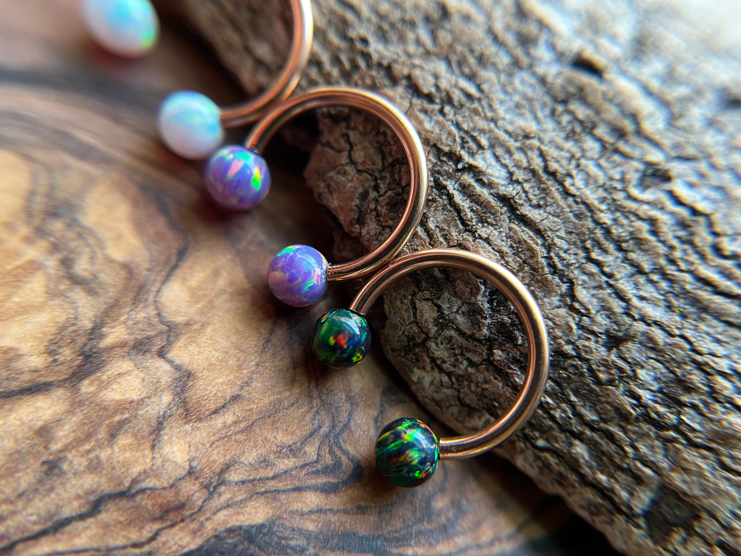 Fire Opal Internally Threaded Rose Gold Titanium Ion Plated Horseshoe Ring