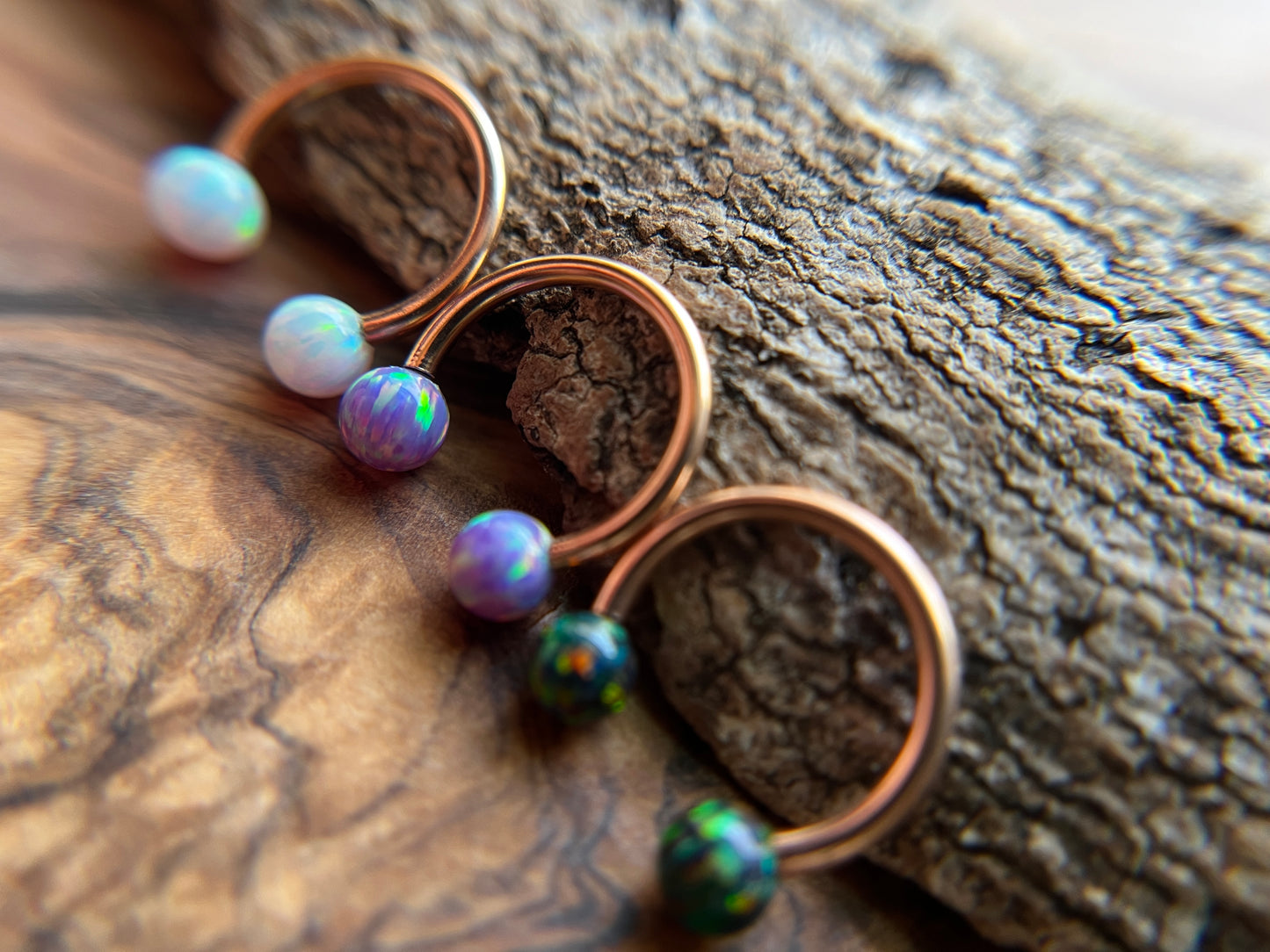 Fire Opal Internally Threaded Rose Gold Titanium Ion Plated Horseshoe Ring