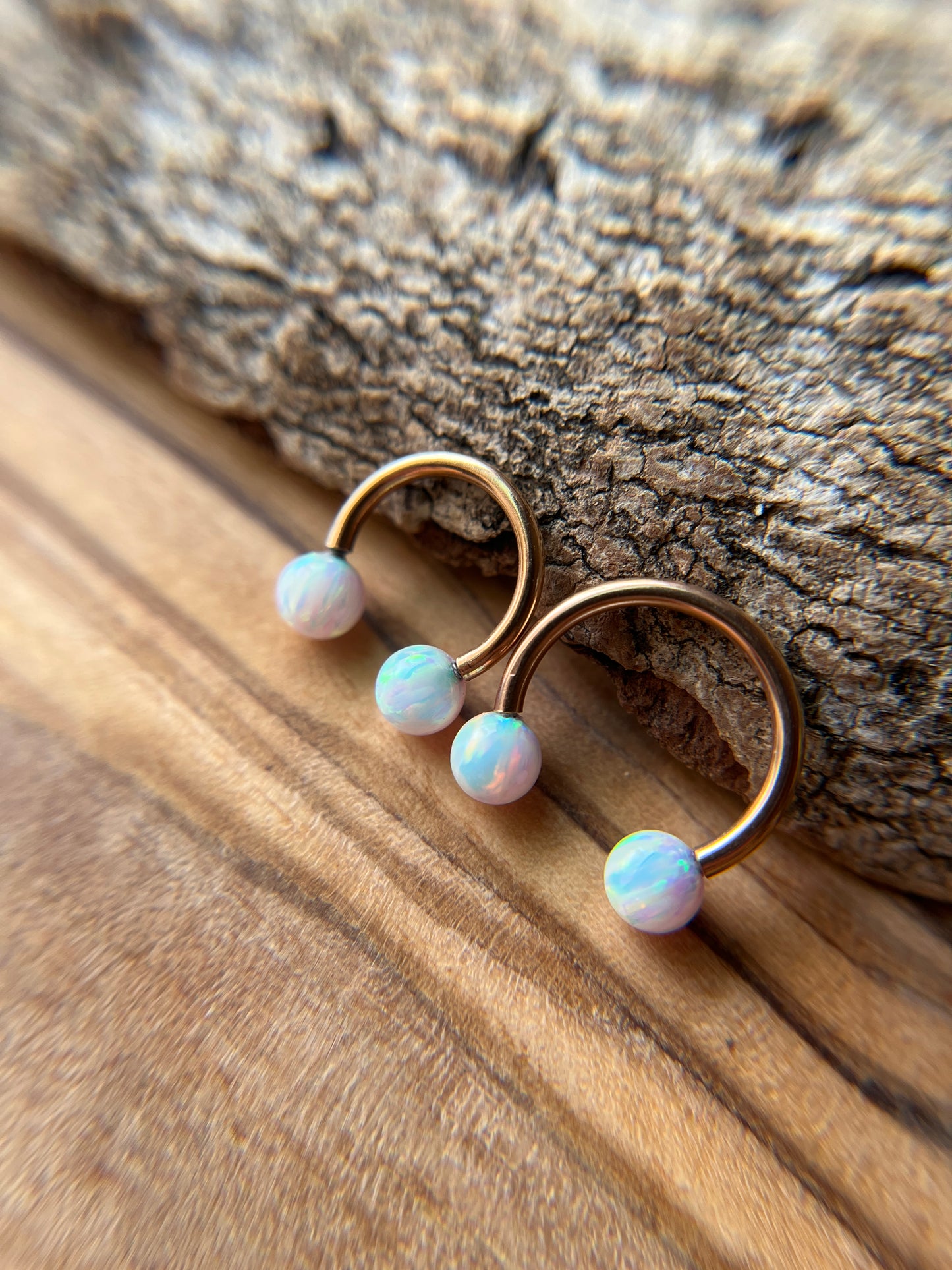 Fire Opal Internally Threaded Rose Gold Titanium Ion Plated Horseshoe Ring