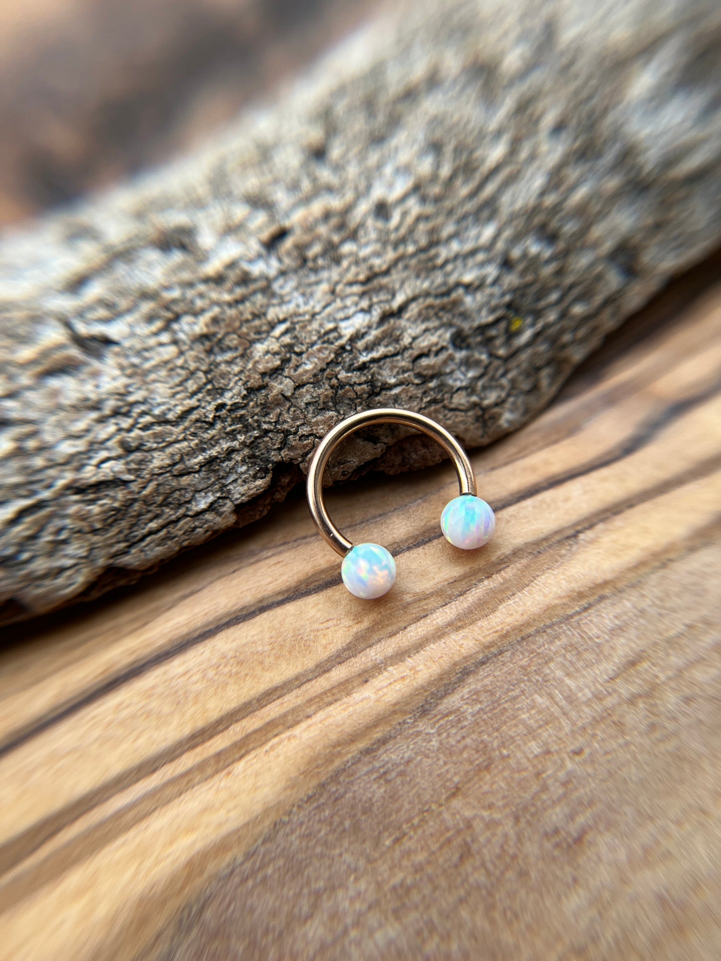 Fire Opal Internally Threaded Rose Gold Titanium Ion Plated Horseshoe Ring